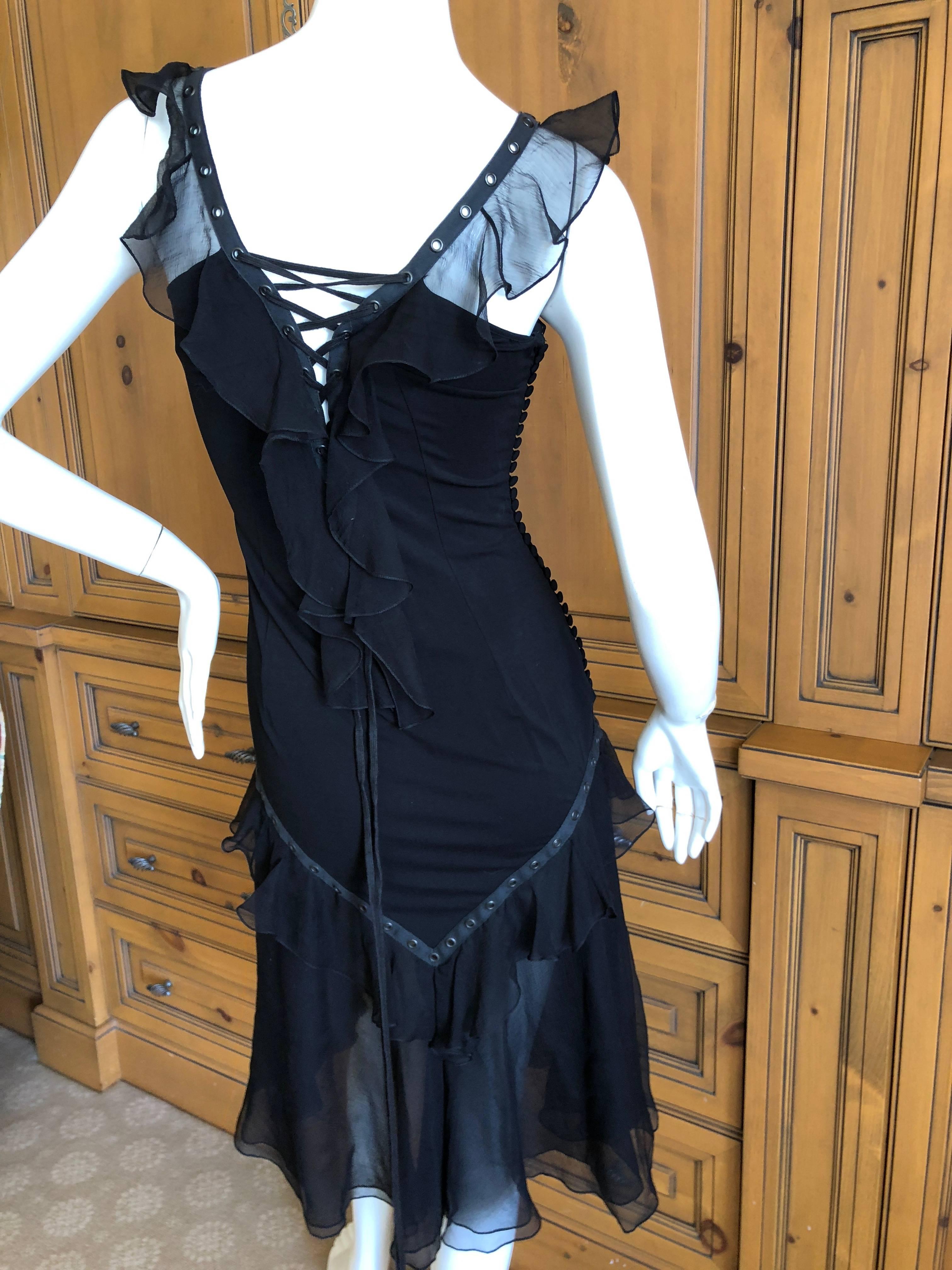 Christian Dior by John Galliano Black Silk Chiffon Corset Lace Ruffled Dress For Sale 5
