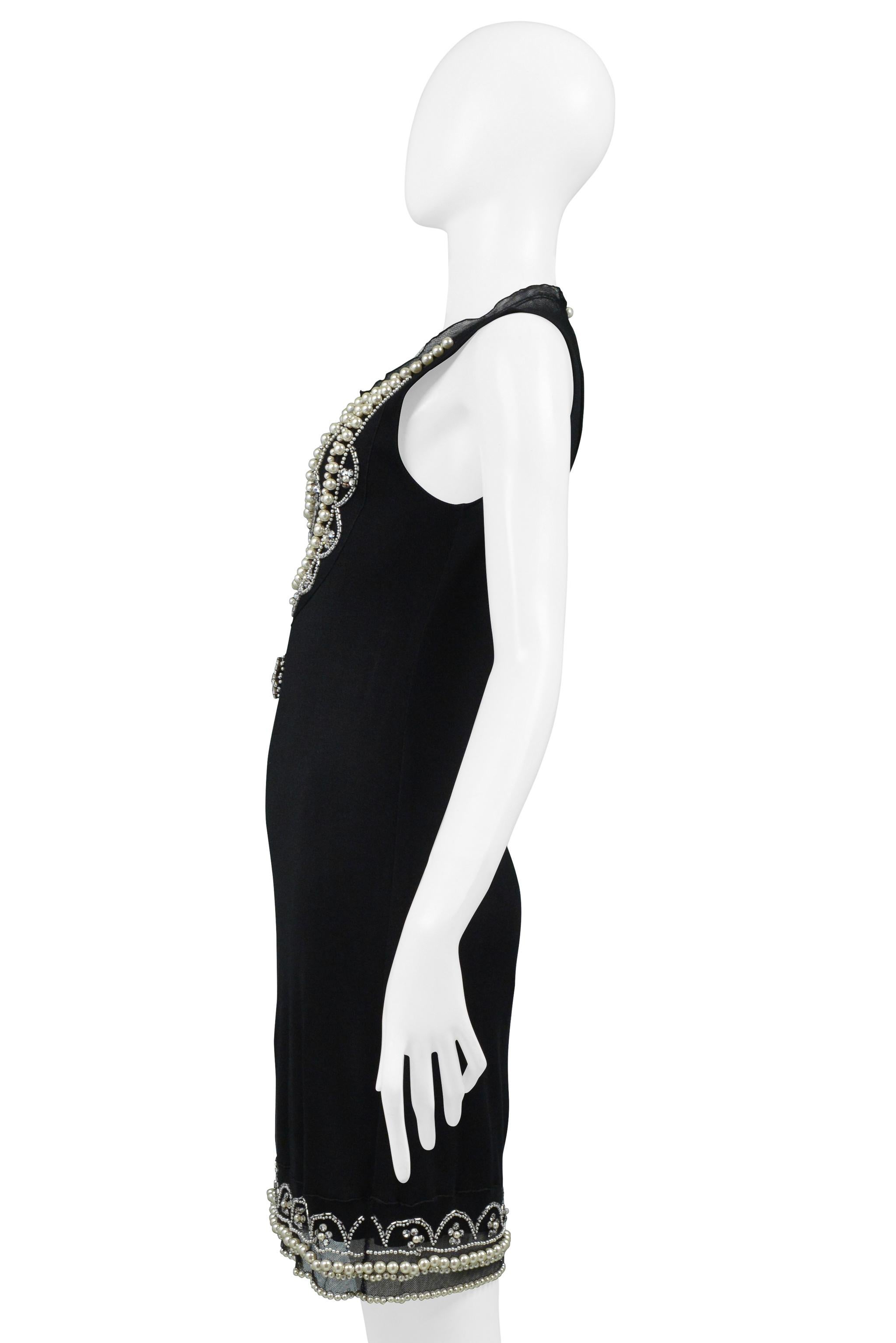 Women's Christian Dior By John Galliano Black Silk Dress With Pearls & Crystals For Sale