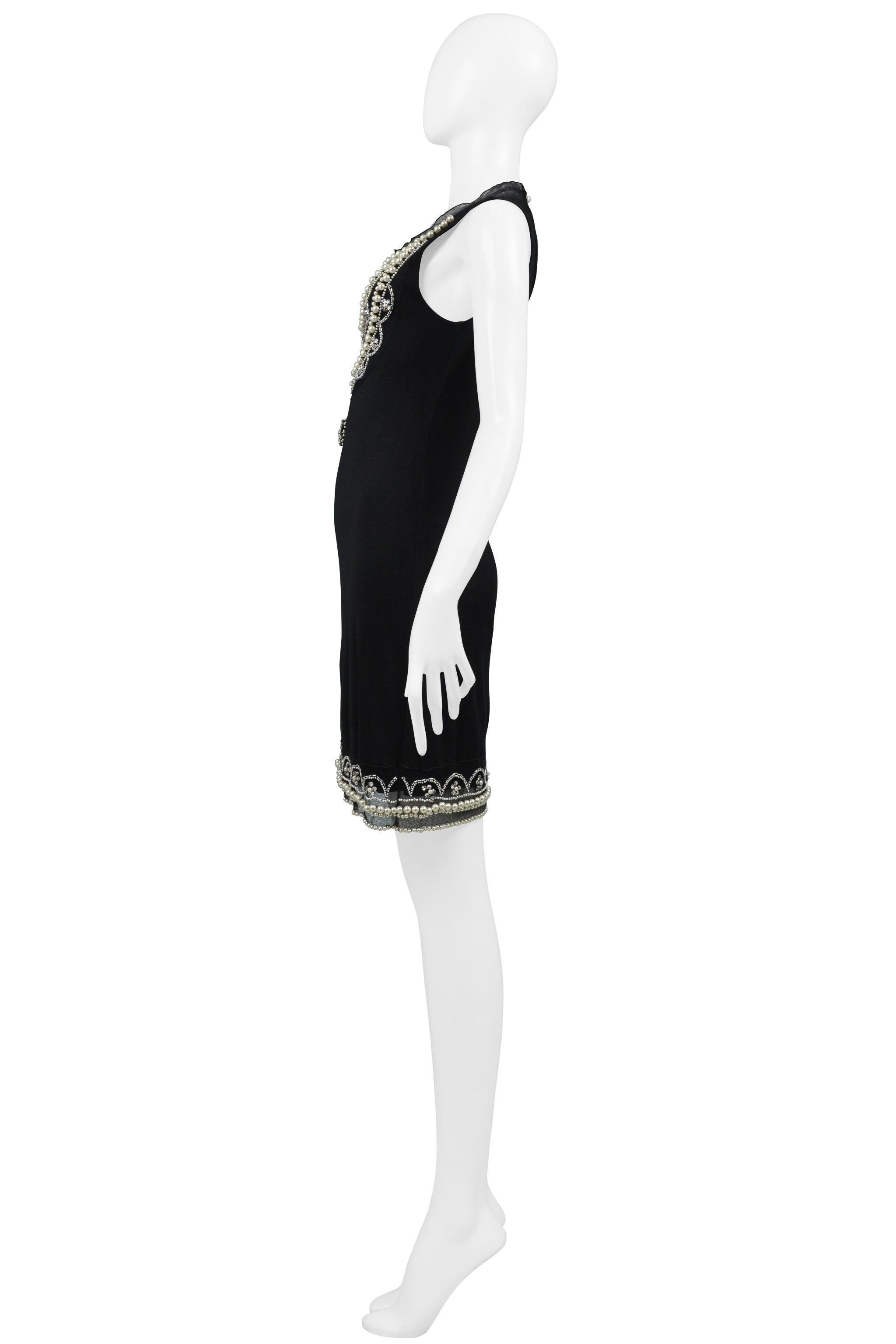 Christian Dior By John Galliano Black Silk Dress With Pearls & Crystals For Sale 1