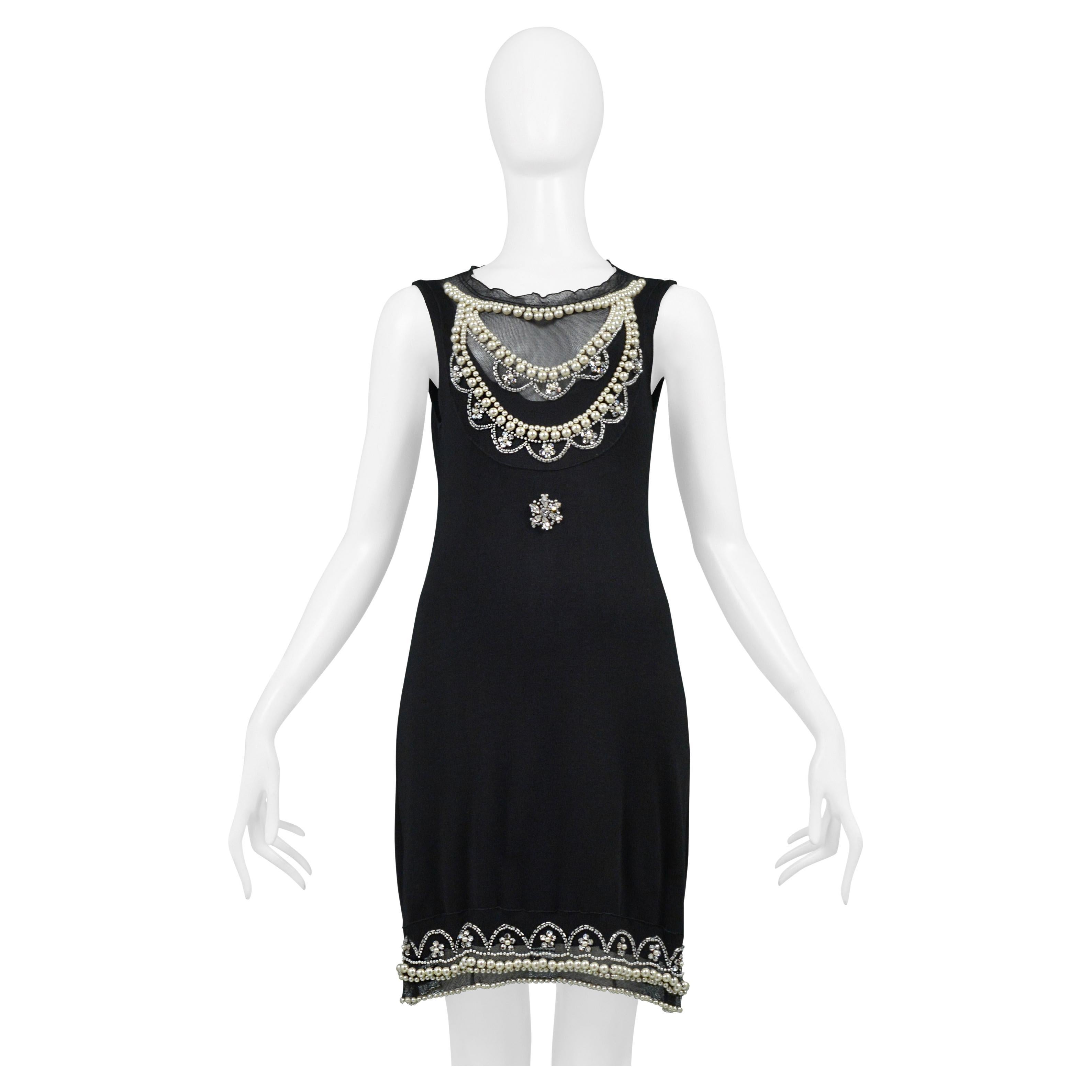 Christian Dior By John Galliano Black Silk Dress With Pearls & Crystals For Sale