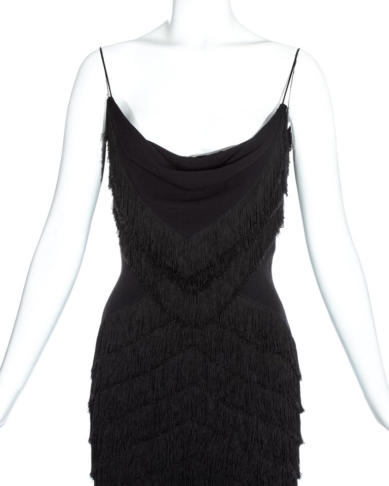 Christian Dior by John Galliano black silk fringed evening dress, ss ...