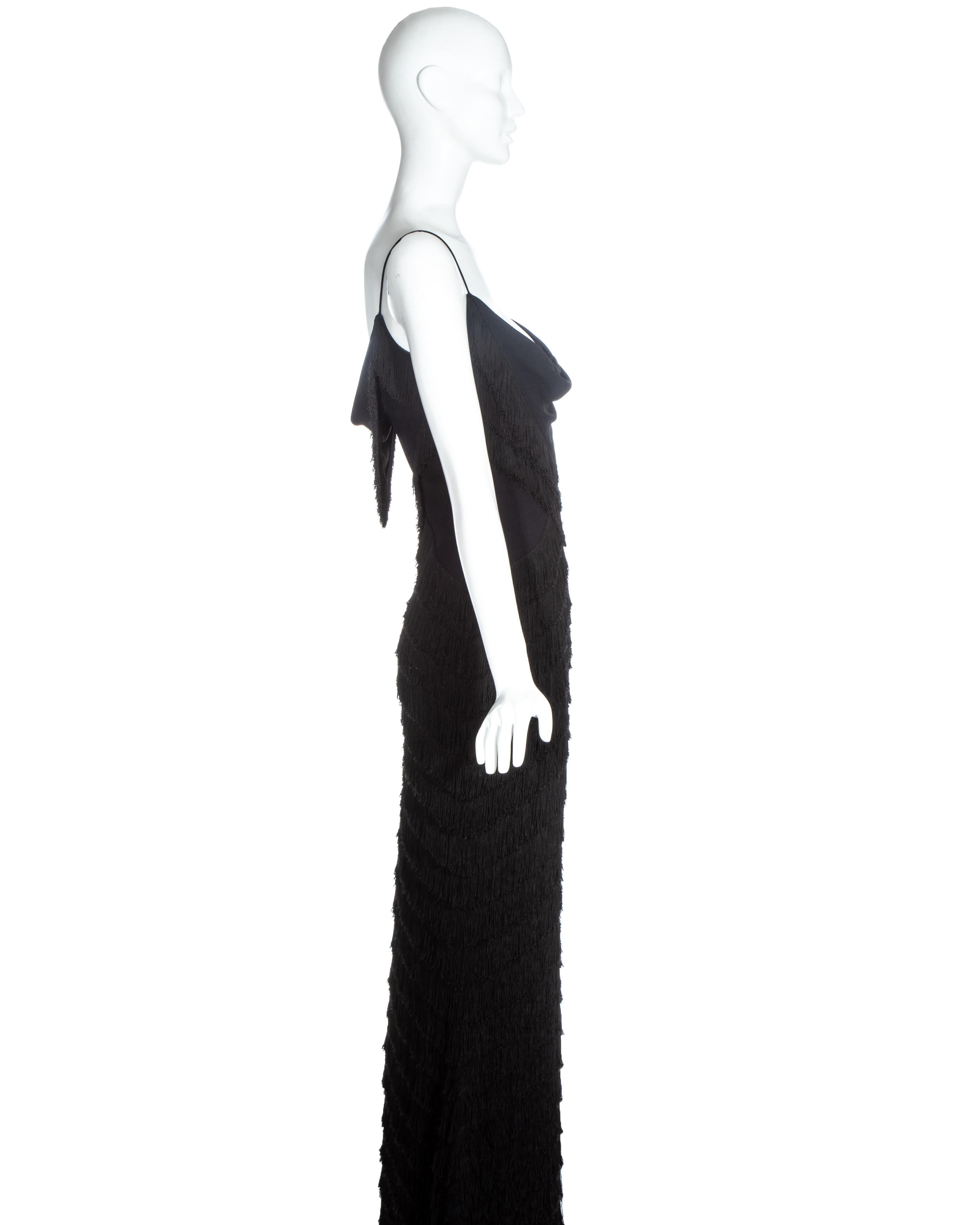 Black Christian Dior by John Galliano black silk fringed evening dress, ss 1998