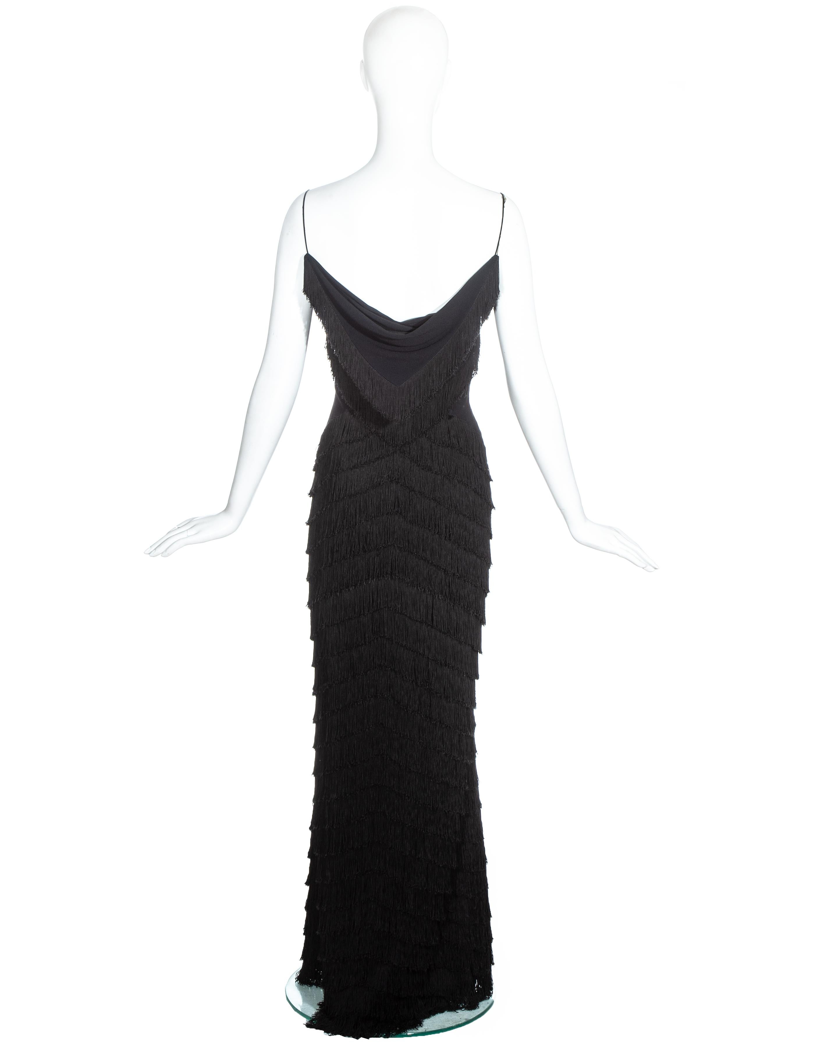 Christian Dior by John Galliano black silk fringed evening dress, ss 1998 In Good Condition In London, GB