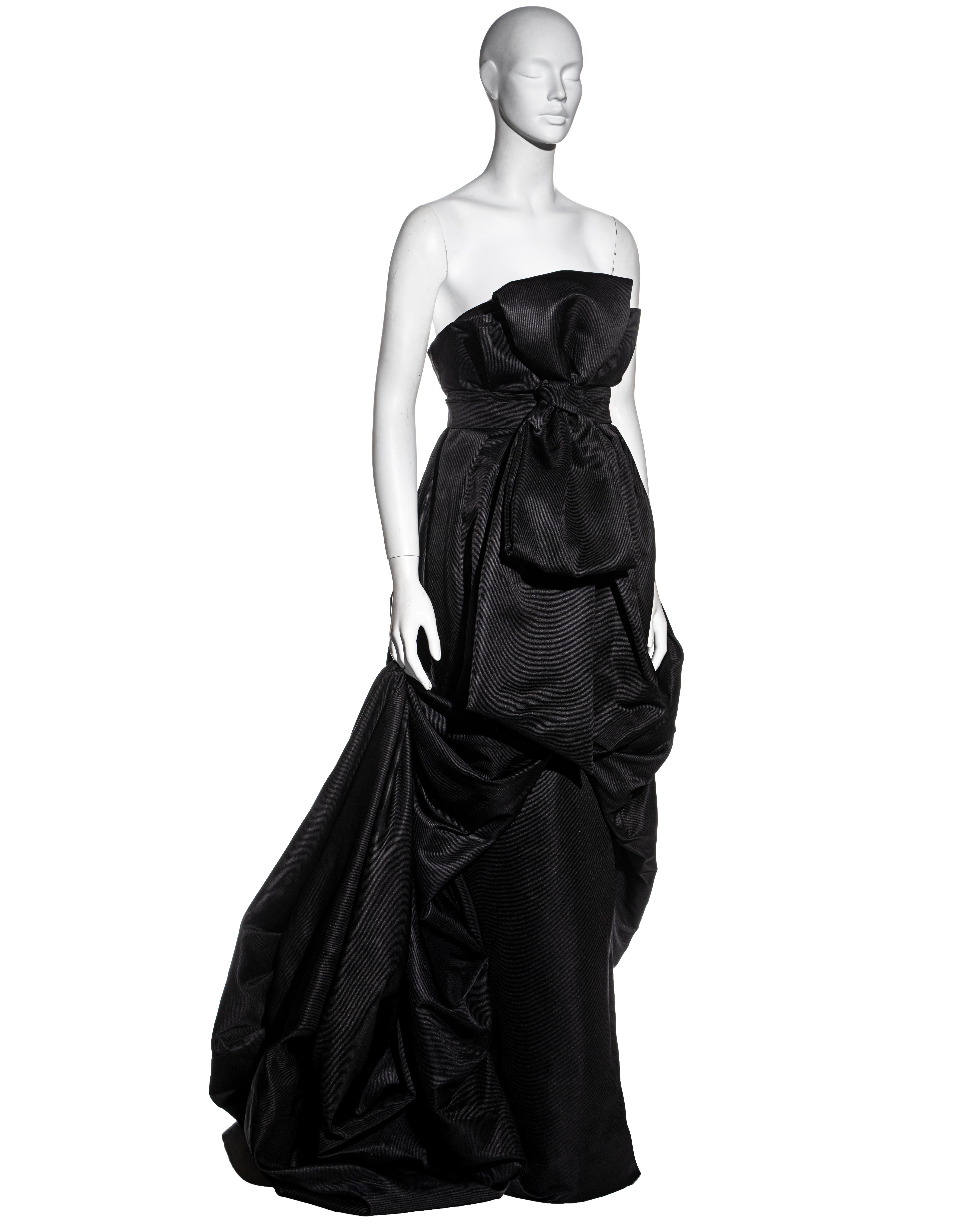 Black Christian Dior by John Galliano black silk strapless trained gown,  fw 2008 For Sale