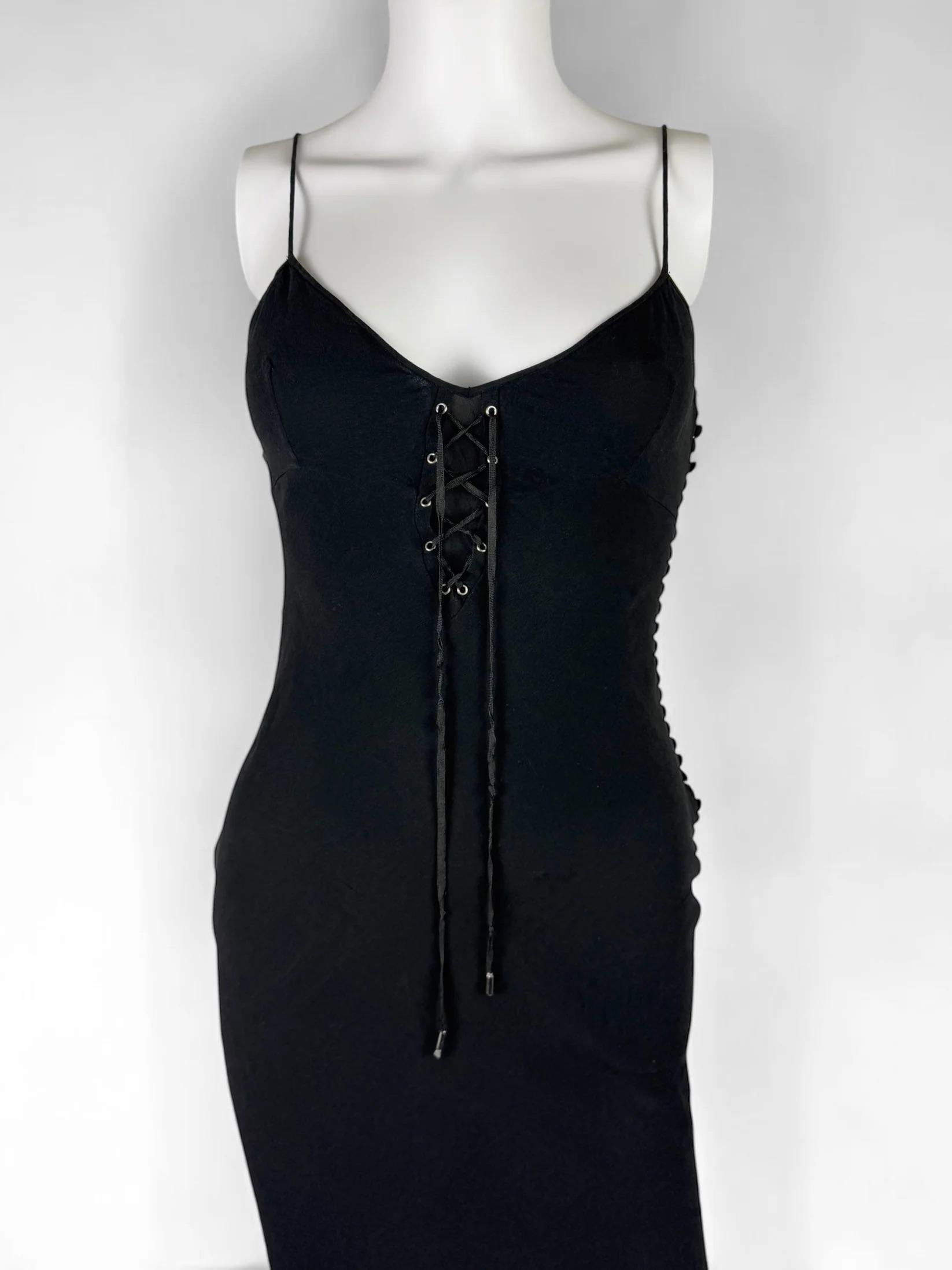 Christian Dior by John Galliano Black Silk Tie Front Dress, c. 2000s In Good Condition In Marlborough, GB
