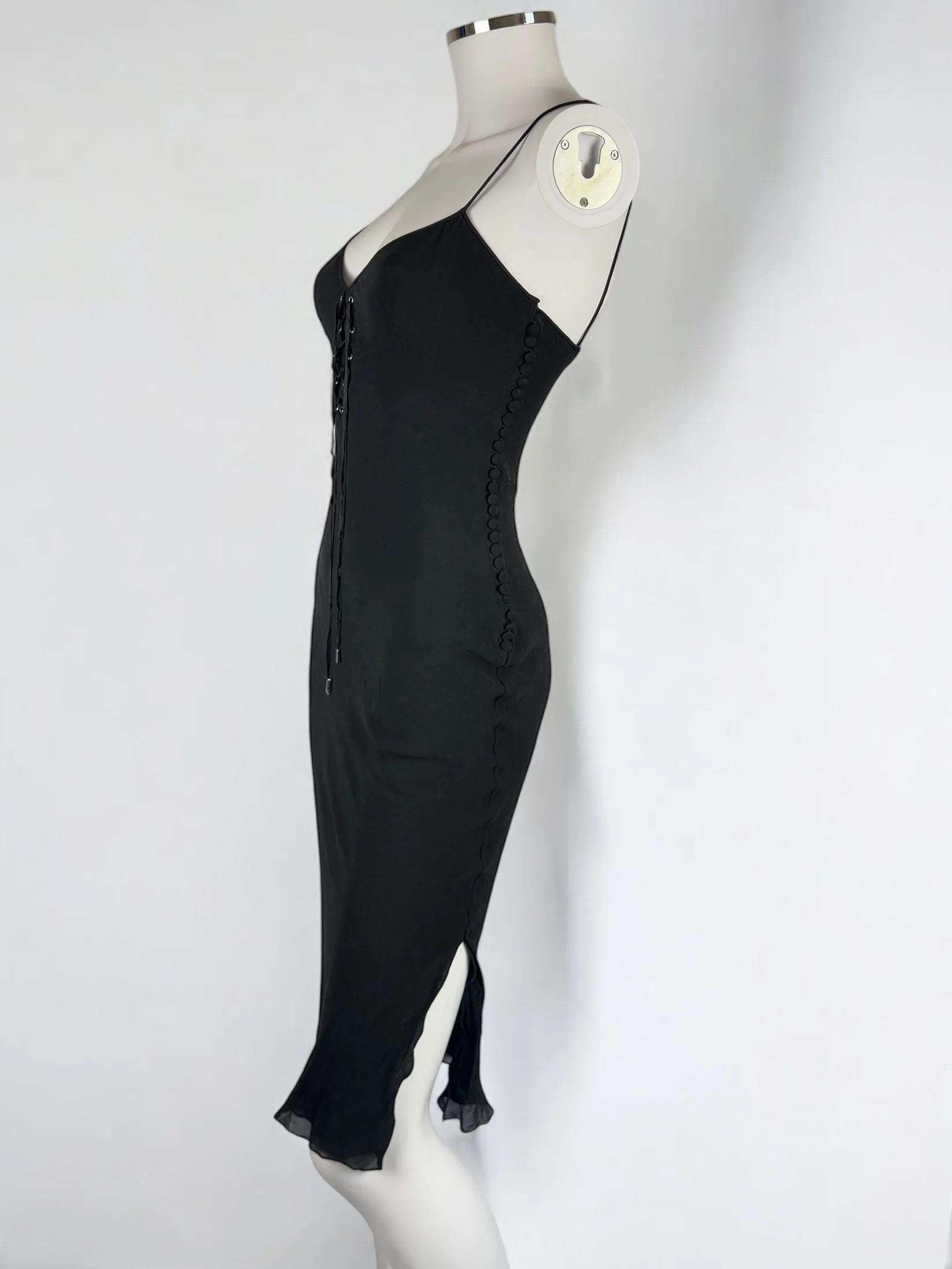 Women's Christian Dior by John Galliano Black Silk Tie Front Dress, c. 2000s