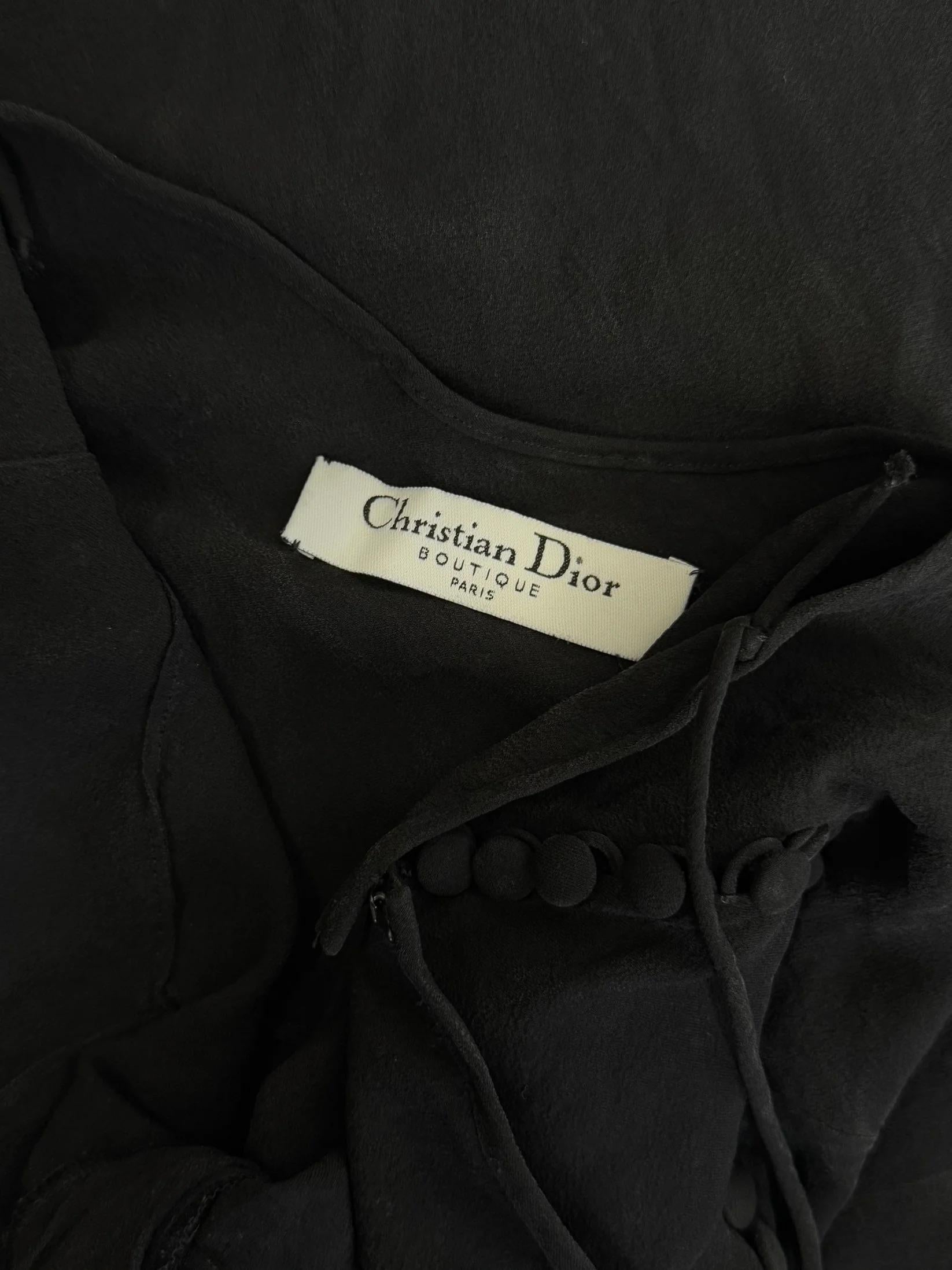 Christian Dior by John Galliano Black Silk Tie Front Dress, c. 2000s 3