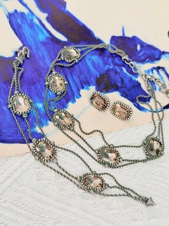 Christian Dior by John Galliano Schwarz Silber Rechteckig Oktogon Kristalle 3 Set