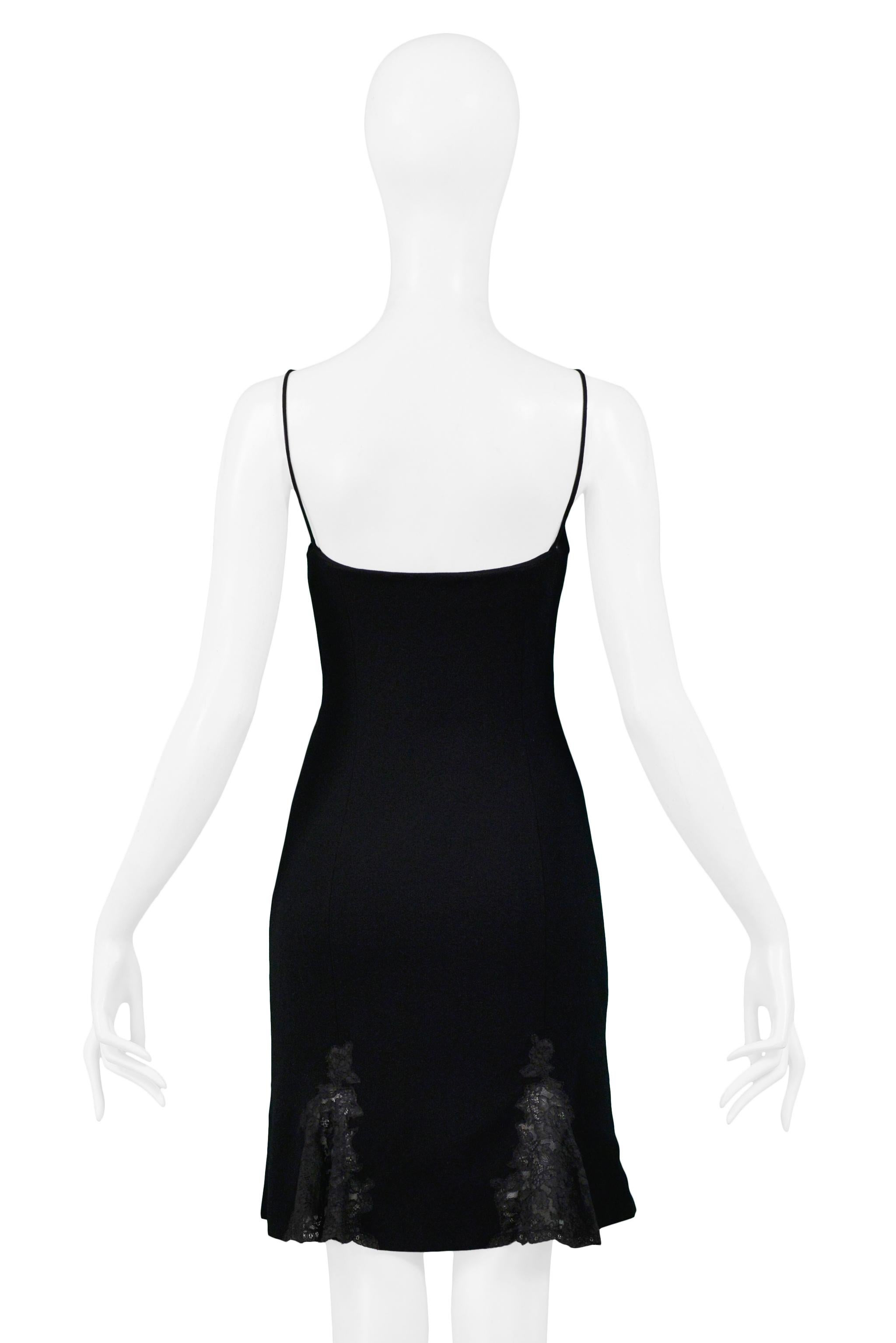 Christian Dior By John Galliano Black Slip Dress With Lace Panels In Excellent Condition For Sale In Los Angeles, CA