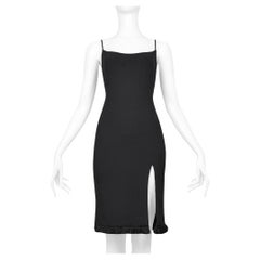 Christian Dior by John Galliano Schwarzes Slip-Kleid mit Schlitz und Fransen 1998