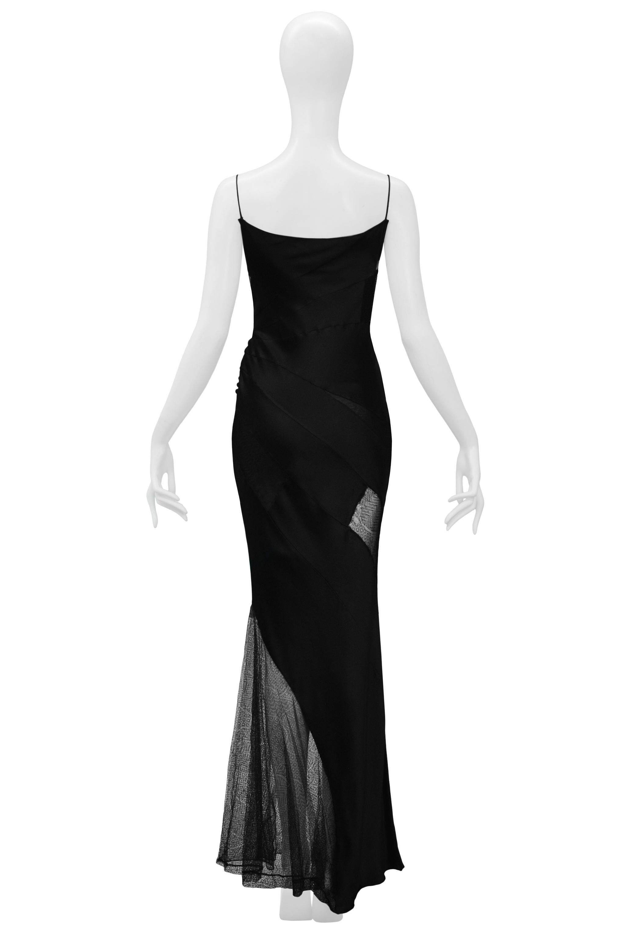 Women's Christian Dior By John Galliano Black Slip Evening Dress With Lace Insets