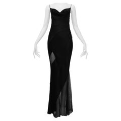 Christian Dior By John Galliano Black Slip Evening Dress With Lace Insets