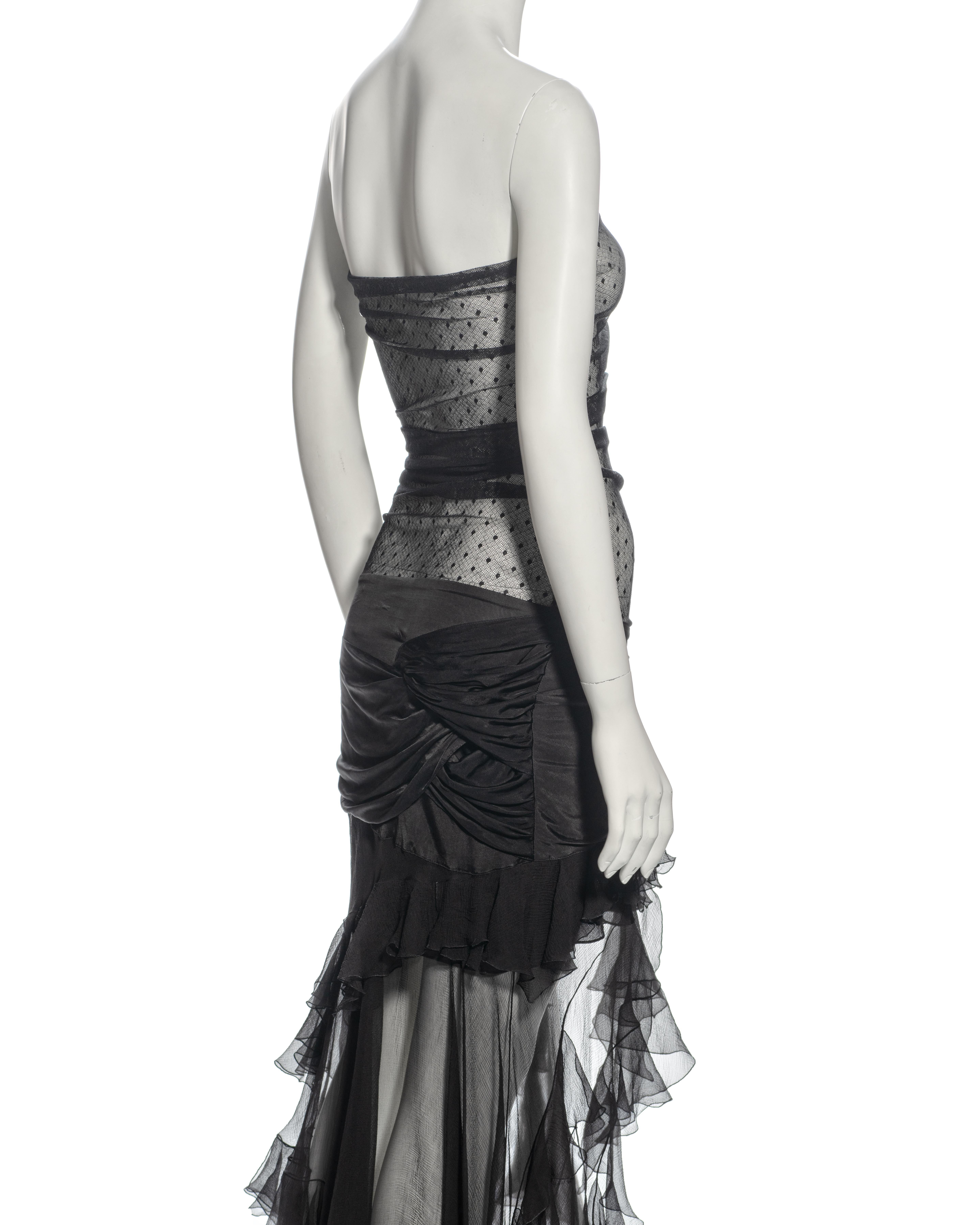 Christian Dior by John Galliano Black Strapless Silk and Mesh Dress, ss 2004 6