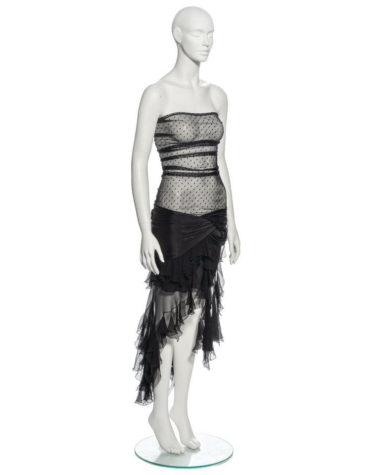Christian Dior by John Galliano Black Strapless Silk and Mesh Dress, ss  2004 For Sale at 1stDibs