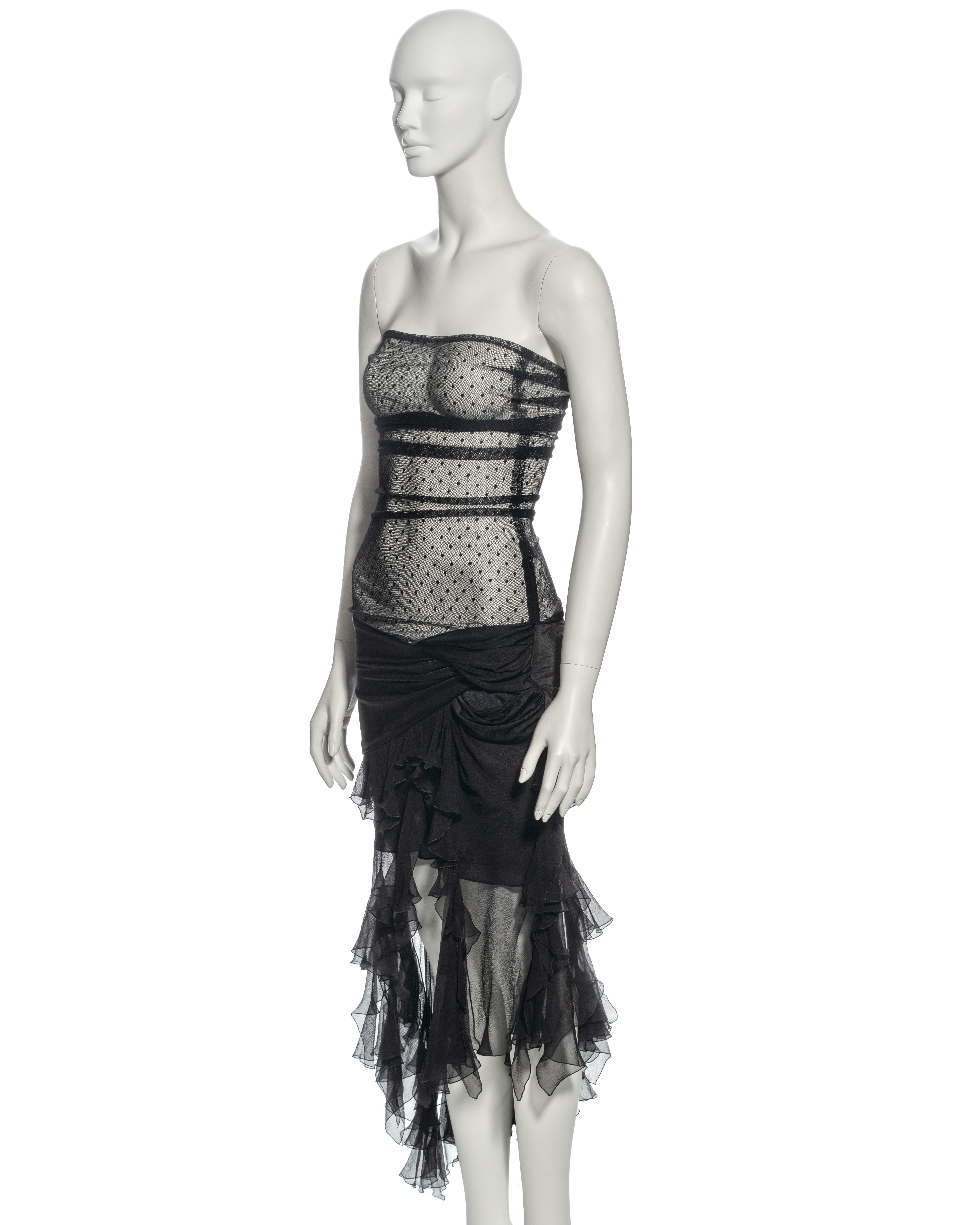 Christian Dior by John Galliano Black Strapless Silk and Mesh Dress, ss 2004 For Sale 3