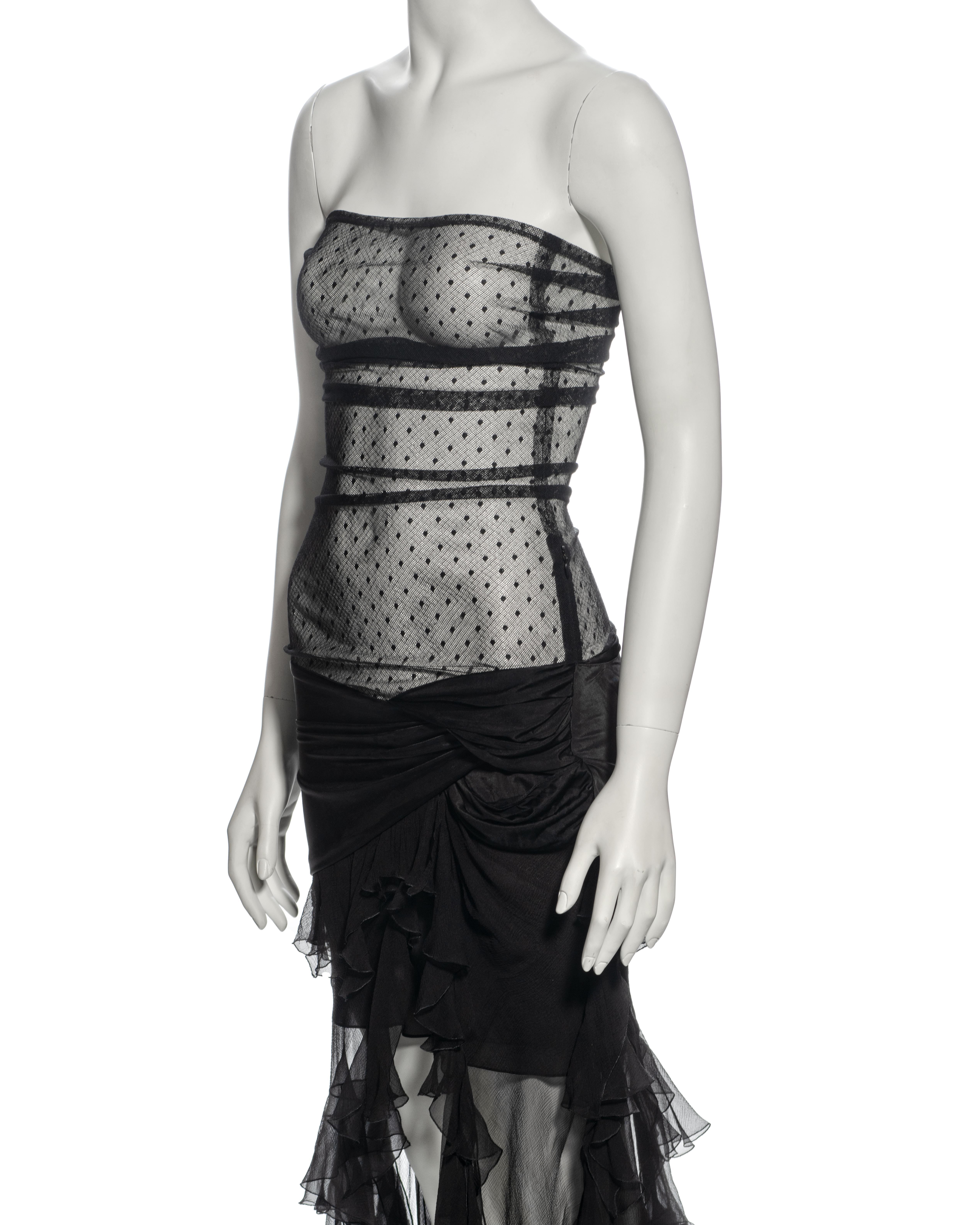 Christian Dior by John Galliano Black Strapless Silk and Mesh Dress, ss 2004 For Sale 4