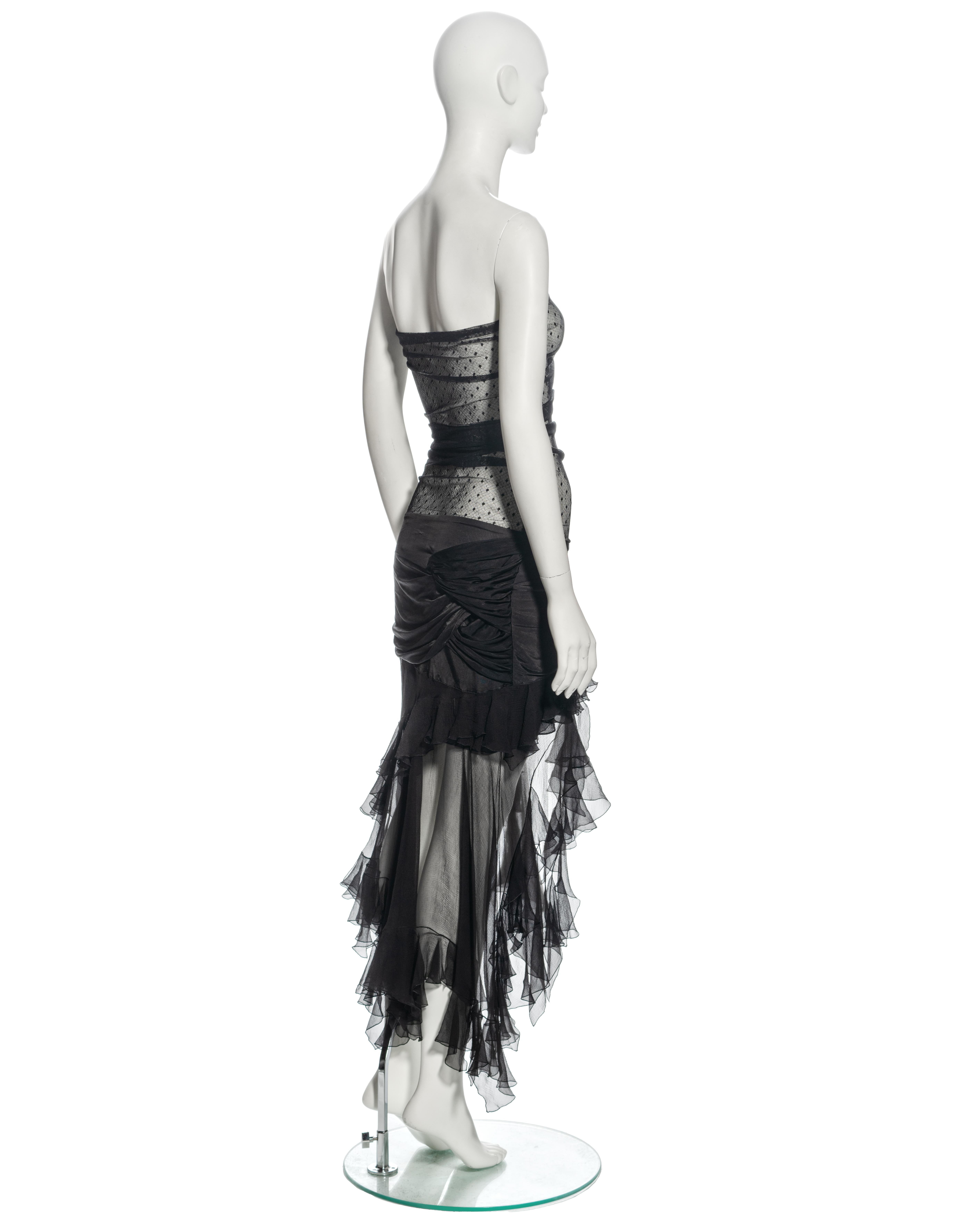 Christian Dior by John Galliano Black Strapless Silk and Mesh Dress, ss 2004 5