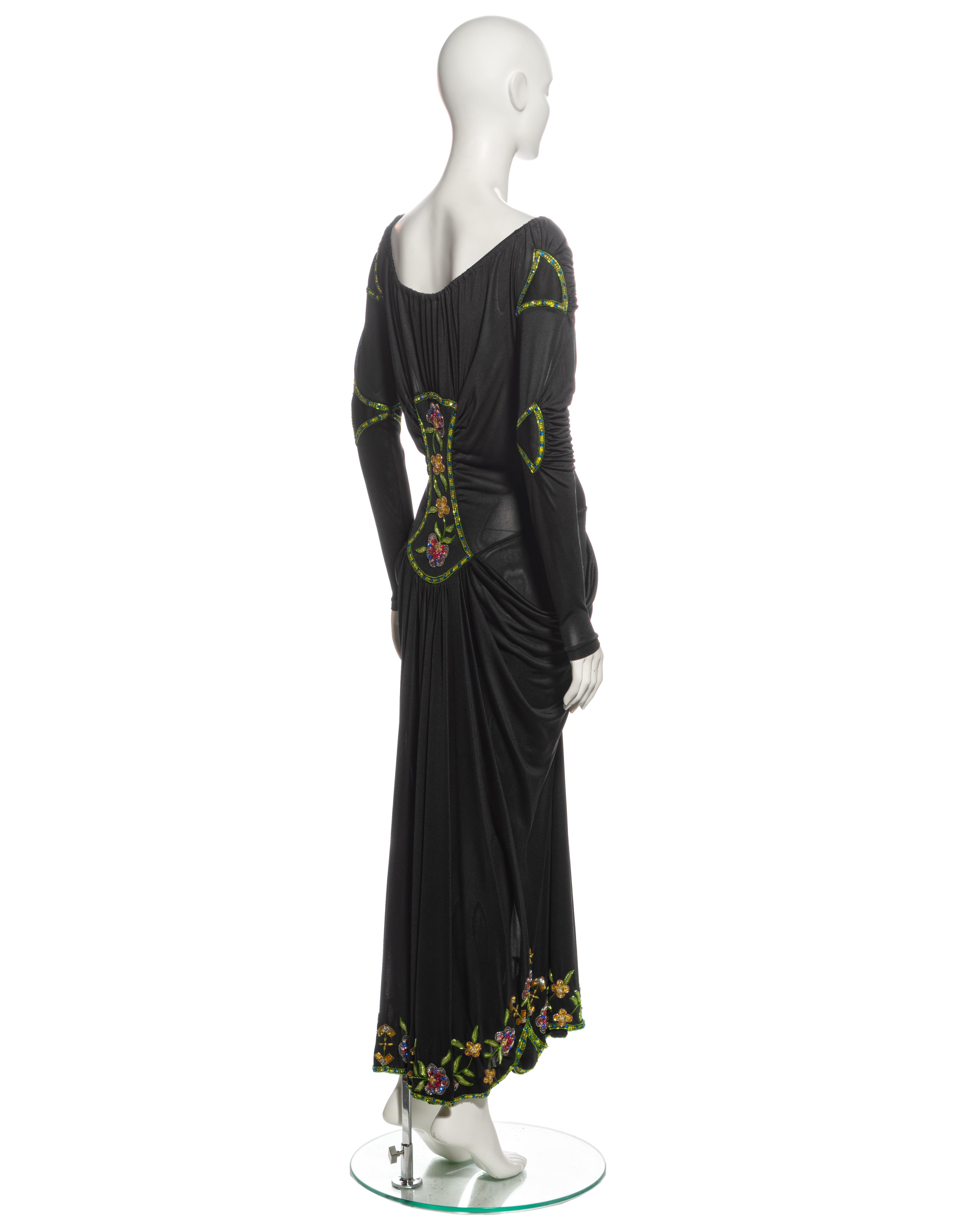 Christian Dior by John Galliano Black Viscose Embellished Draped Dress, ss 2002 For Sale 8