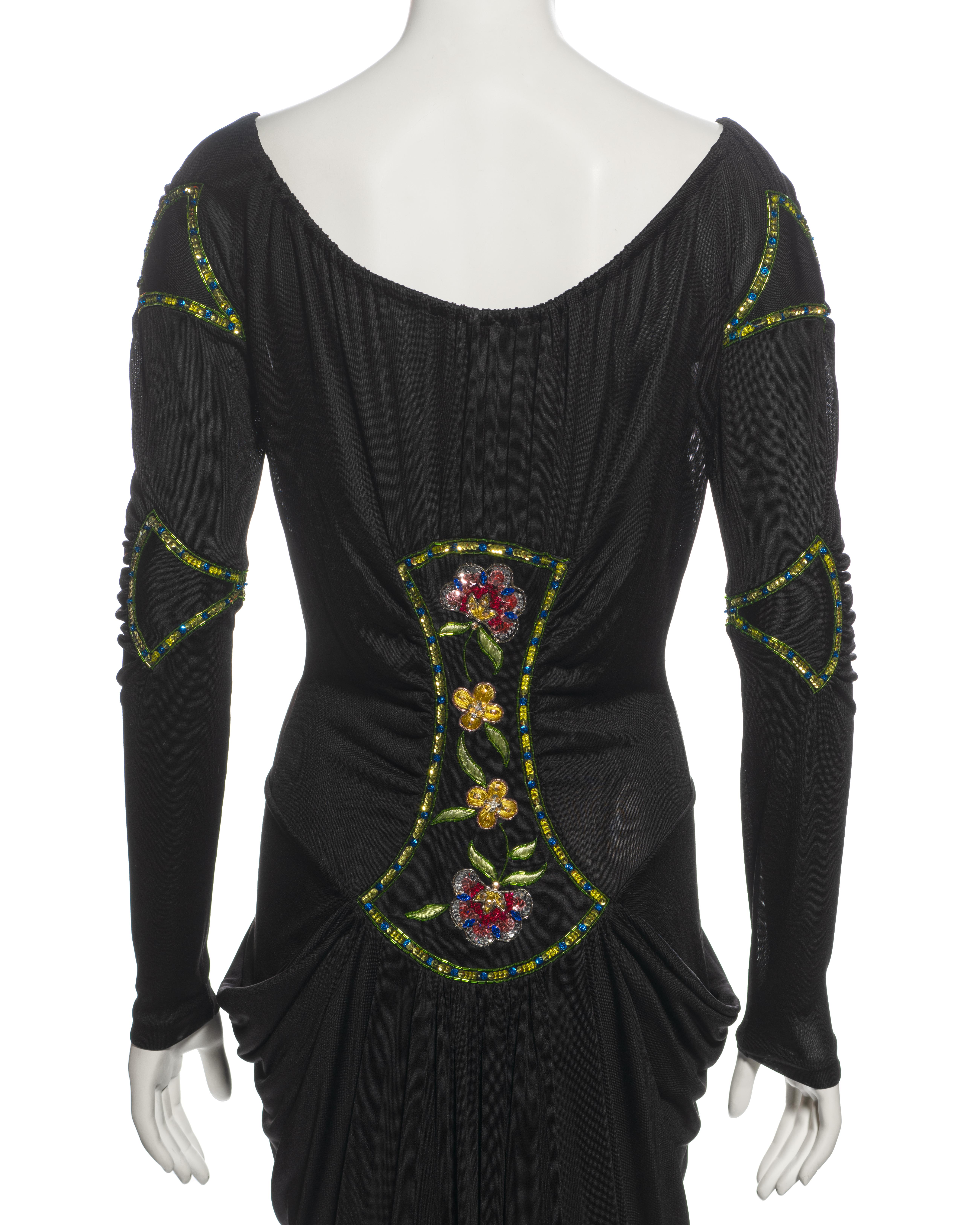 Christian Dior by John Galliano Black Viscose Embellished Draped Dress, ss 2002 For Sale 10