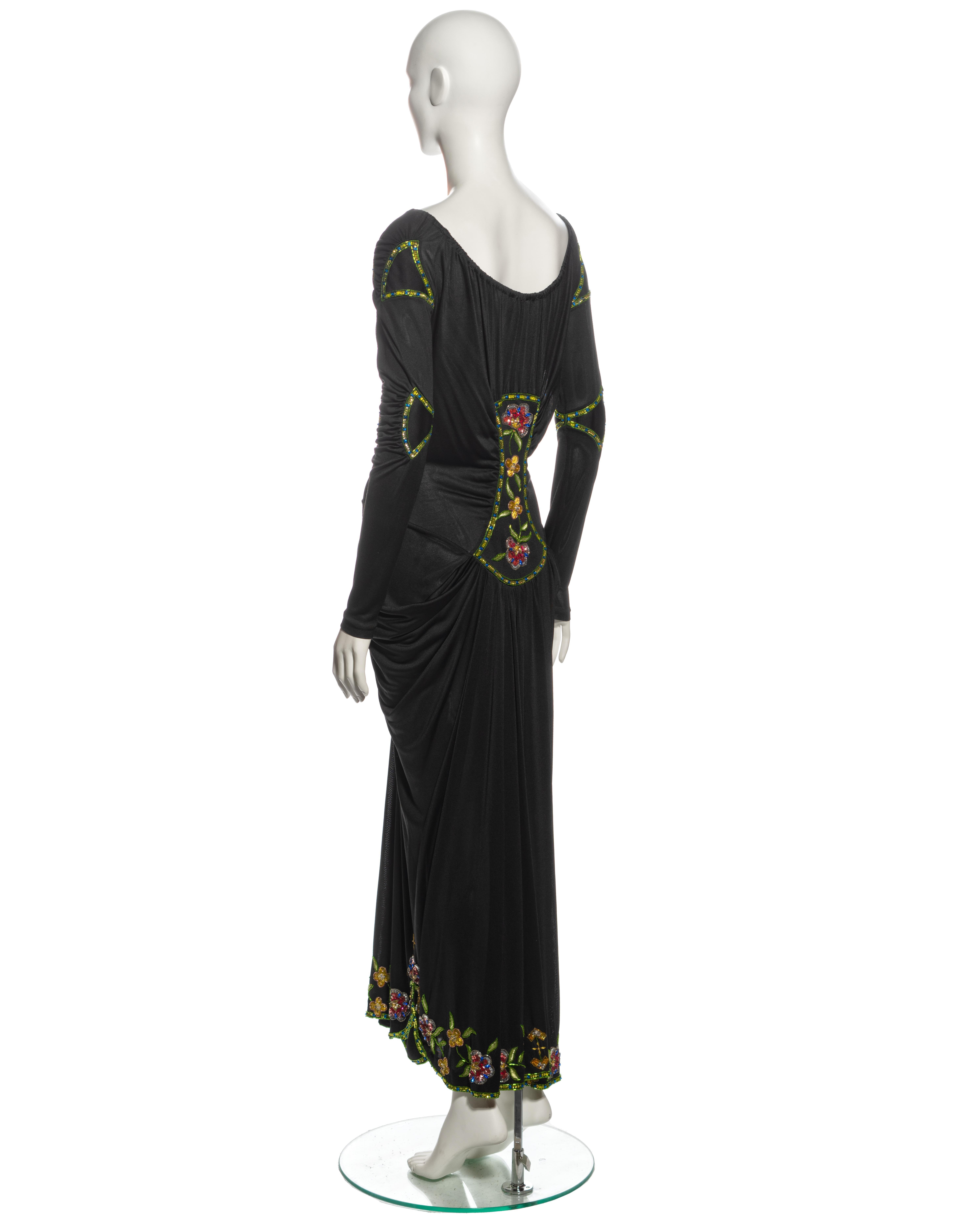 Christian Dior by John Galliano Black Viscose Embellished Draped Dress, ss 2002 For Sale 11
