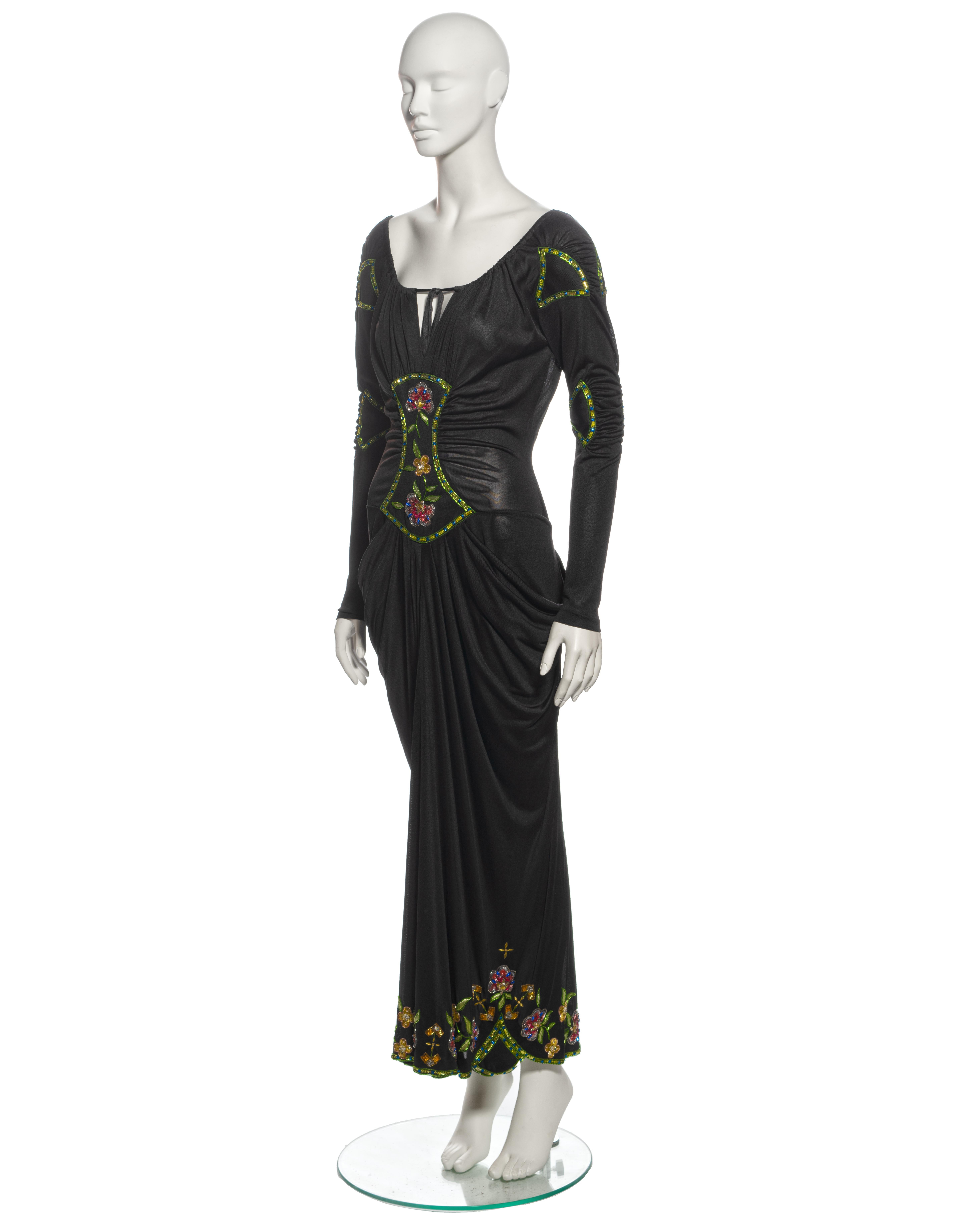 Christian Dior by John Galliano Black Viscose Embellished Draped Dress, ss 2002 For Sale 12