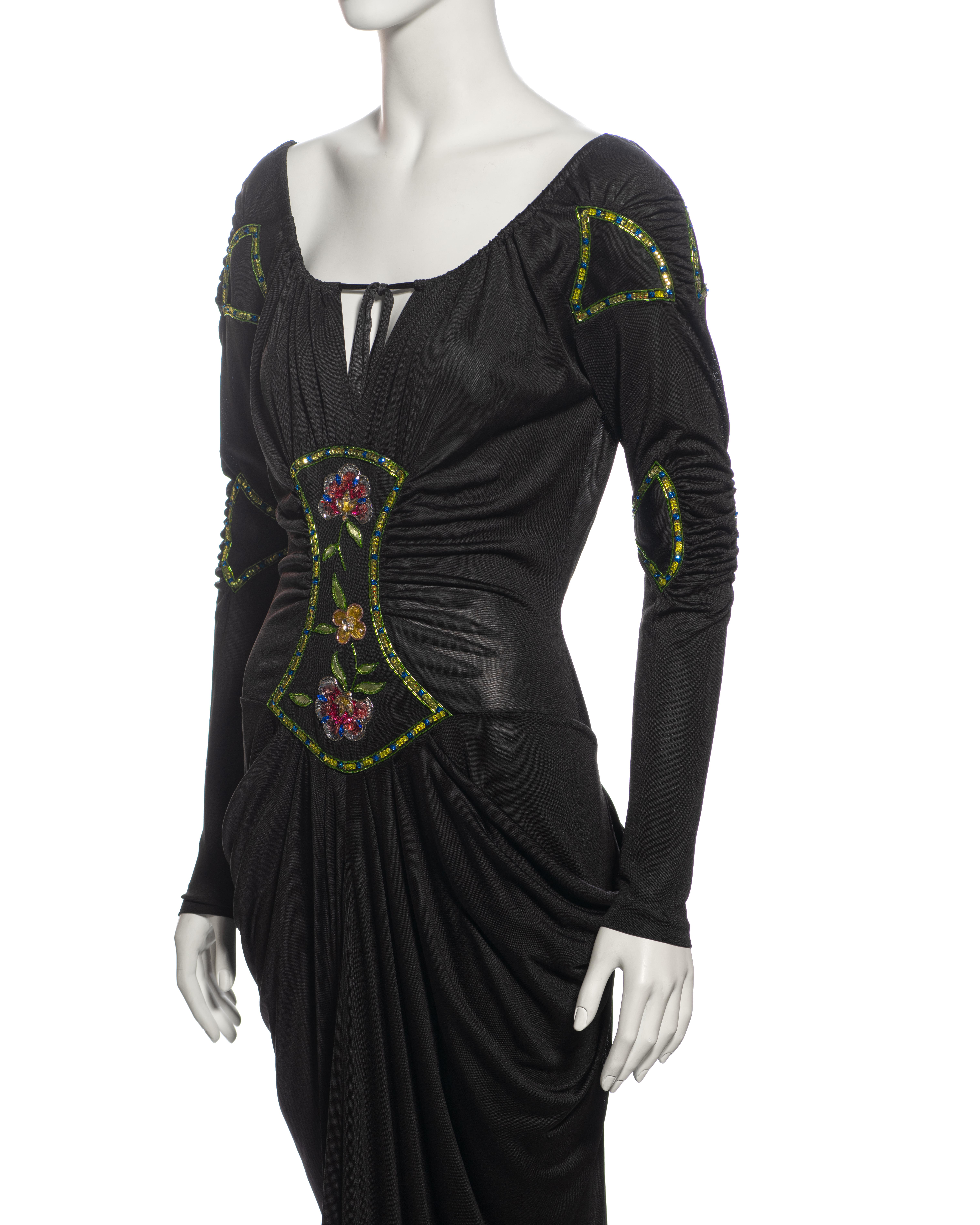Christian Dior by John Galliano Black Viscose Embellished Draped Dress, ss 2002 For Sale 13