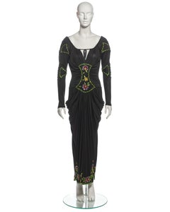 Christian Dior by John Galliano Black Viscose Embellished Draped Dress, ss 2002