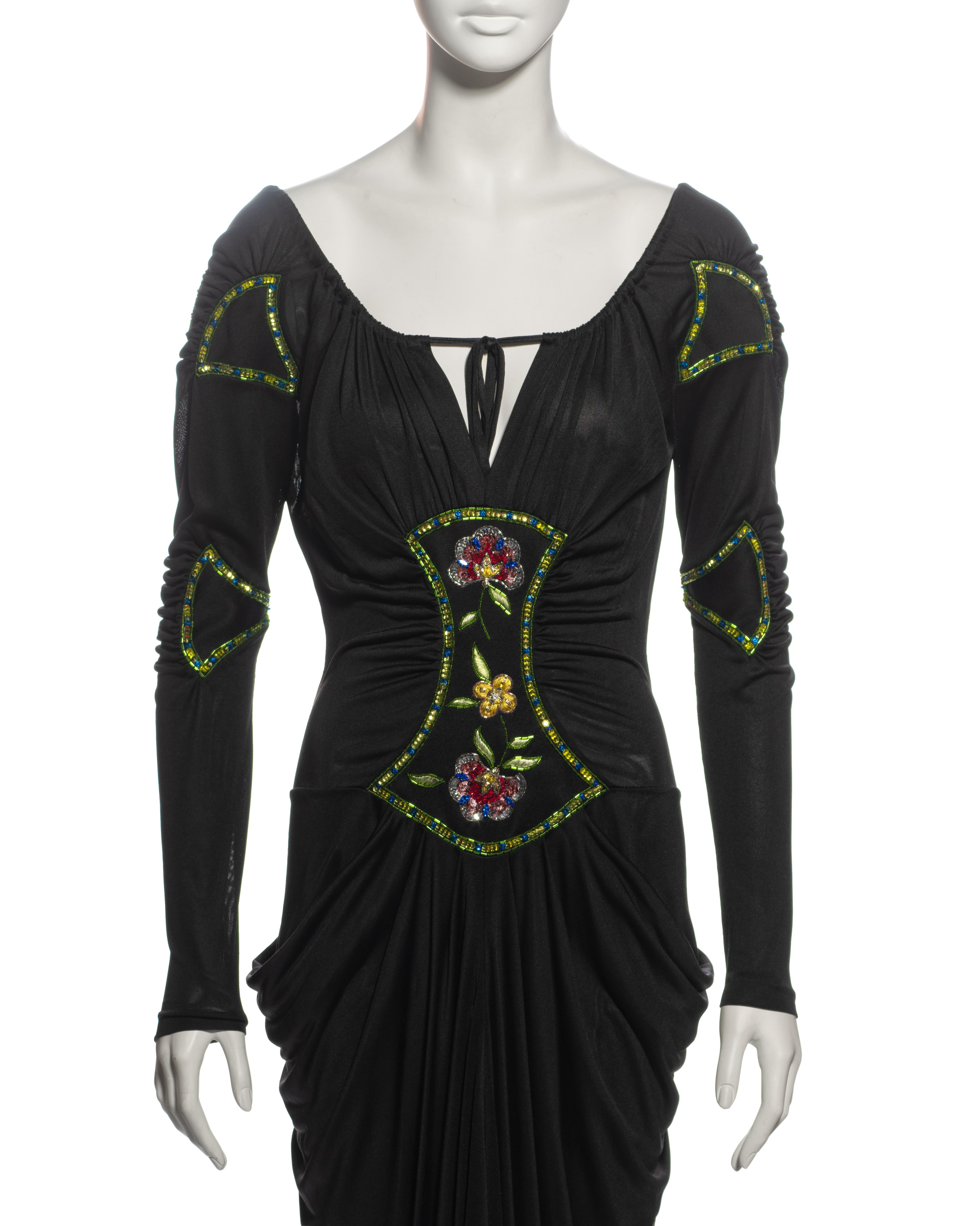 Christian Dior by John Galliano Black Viscose Embellished Draped Dress, ss 2002 In Excellent Condition For Sale In London, GB