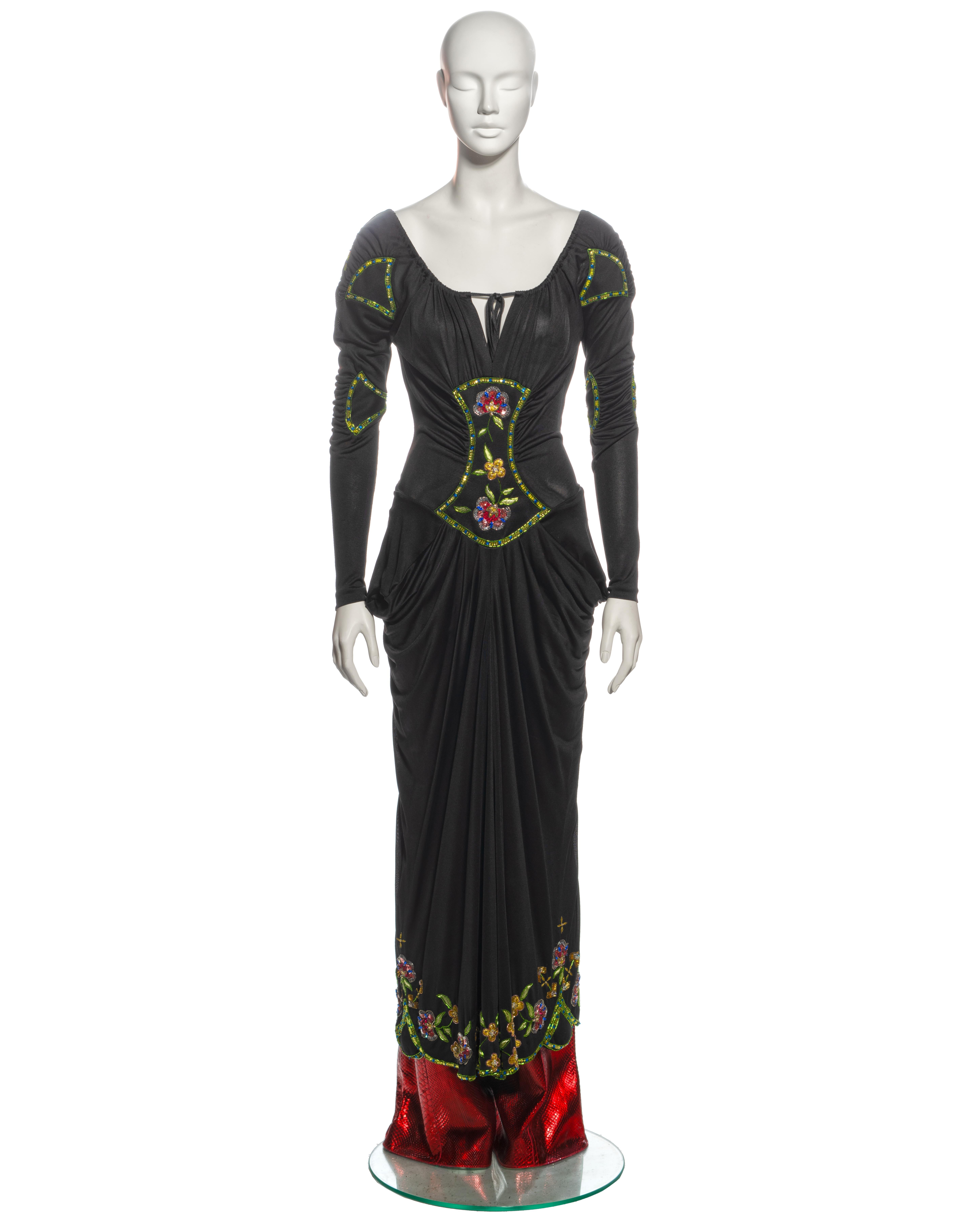 Christian Dior by John Galliano Black Viscose Embellished Draped Dress, ss 2002 For Sale 3