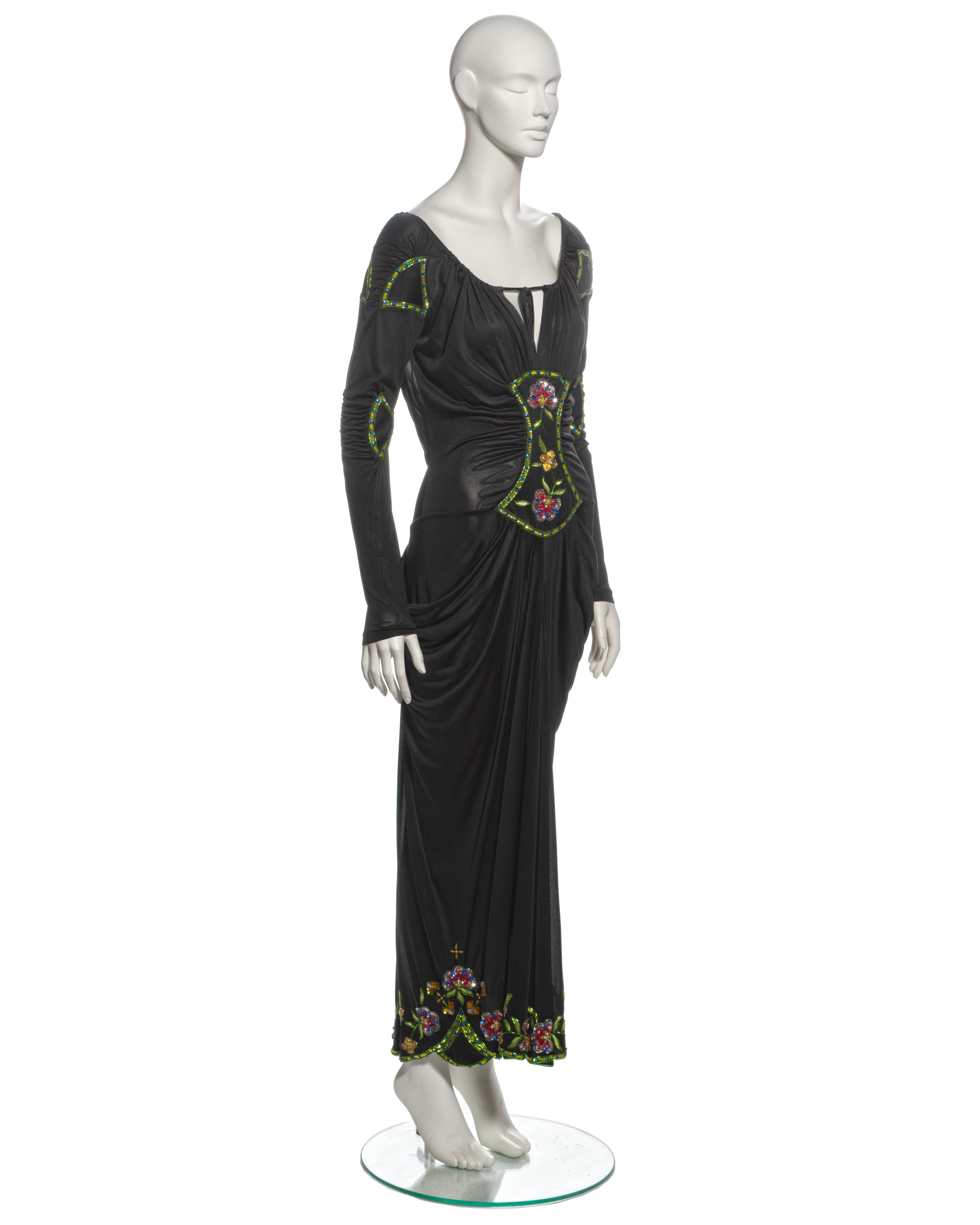 Christian Dior by John Galliano Black Viscose Embellished Draped Dress, ss 2002 For Sale 4