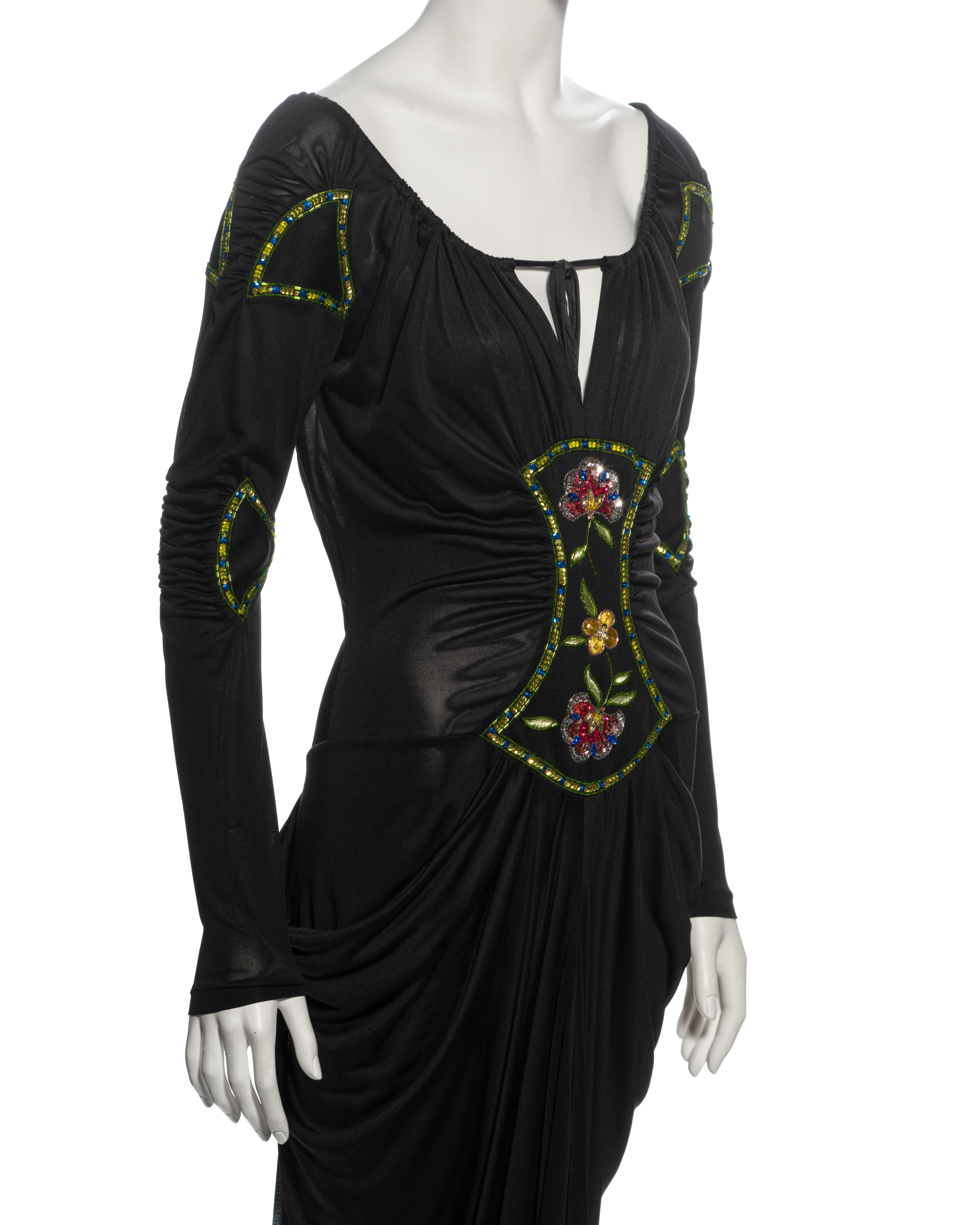 Christian Dior by John Galliano Black Viscose Embellished Draped Dress, ss 2002 For Sale 5