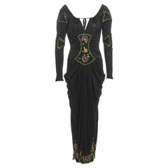 Christian Dior by John Galliano Black Viscose Embellished Draped Dress, ss 2002