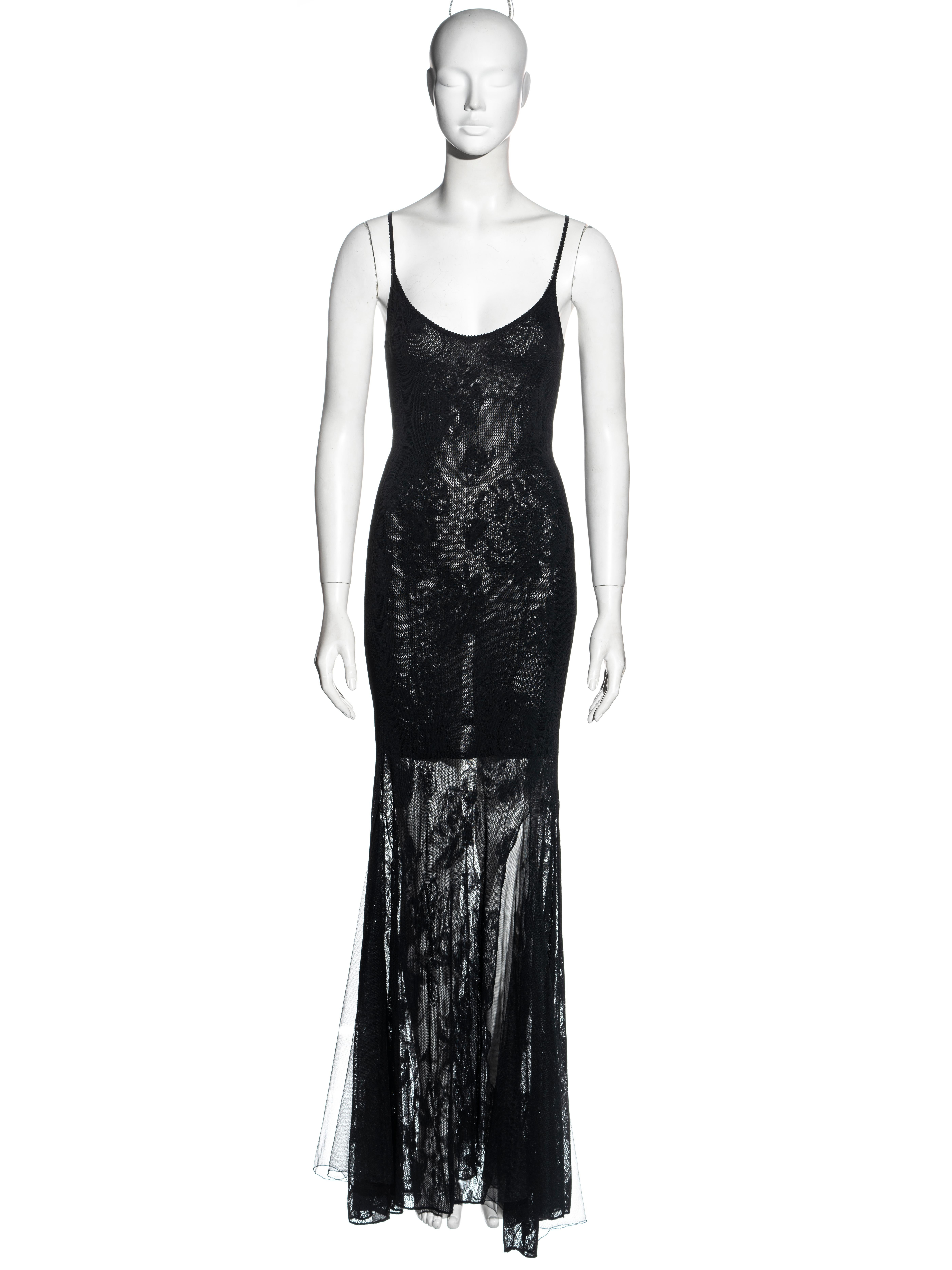 Christian Dior by John Galliano black viscose knit lace evening dress ...
