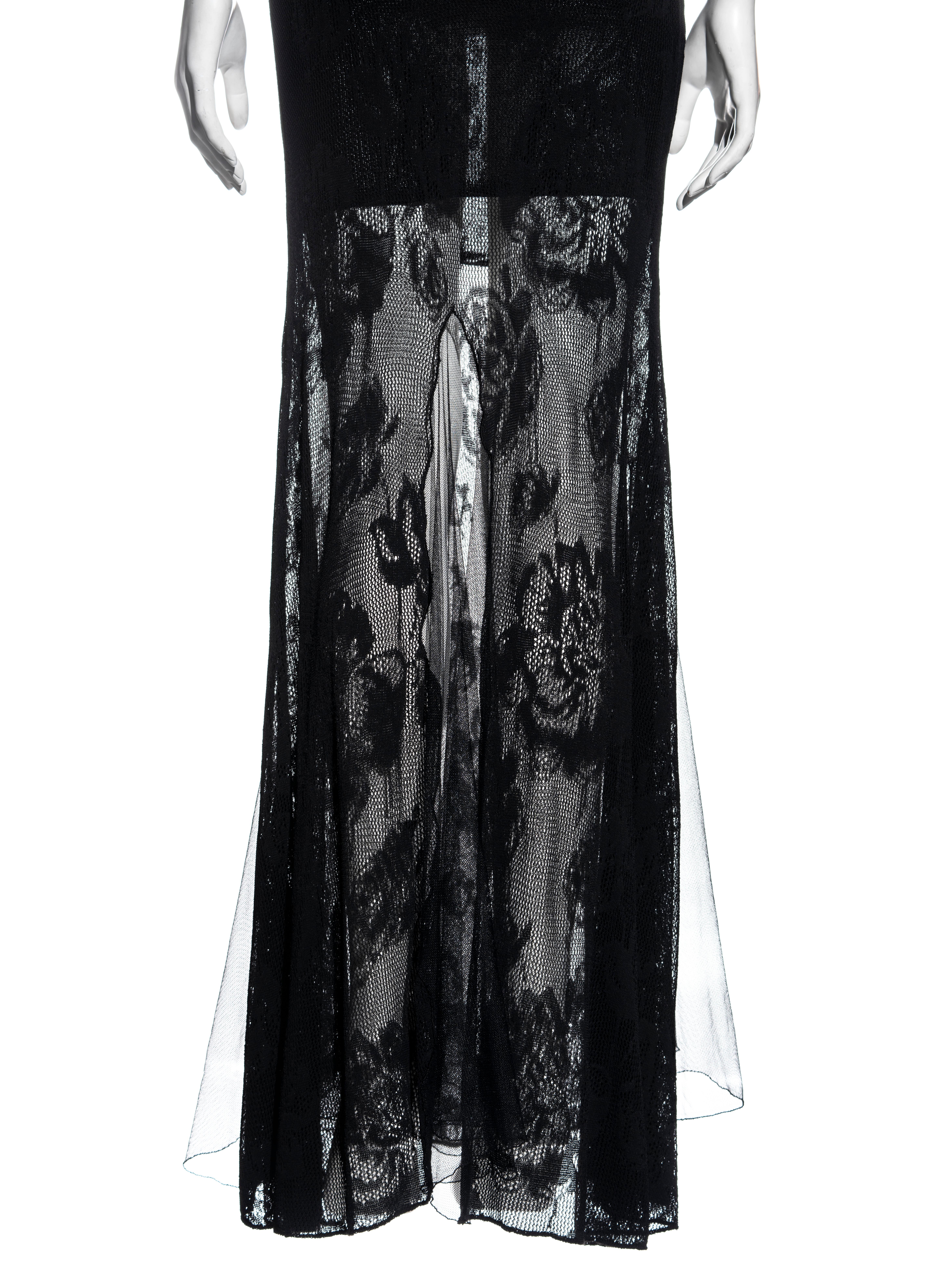 Black Christian Dior by John Galliano black viscose knit lace evening dress, ss 2002
