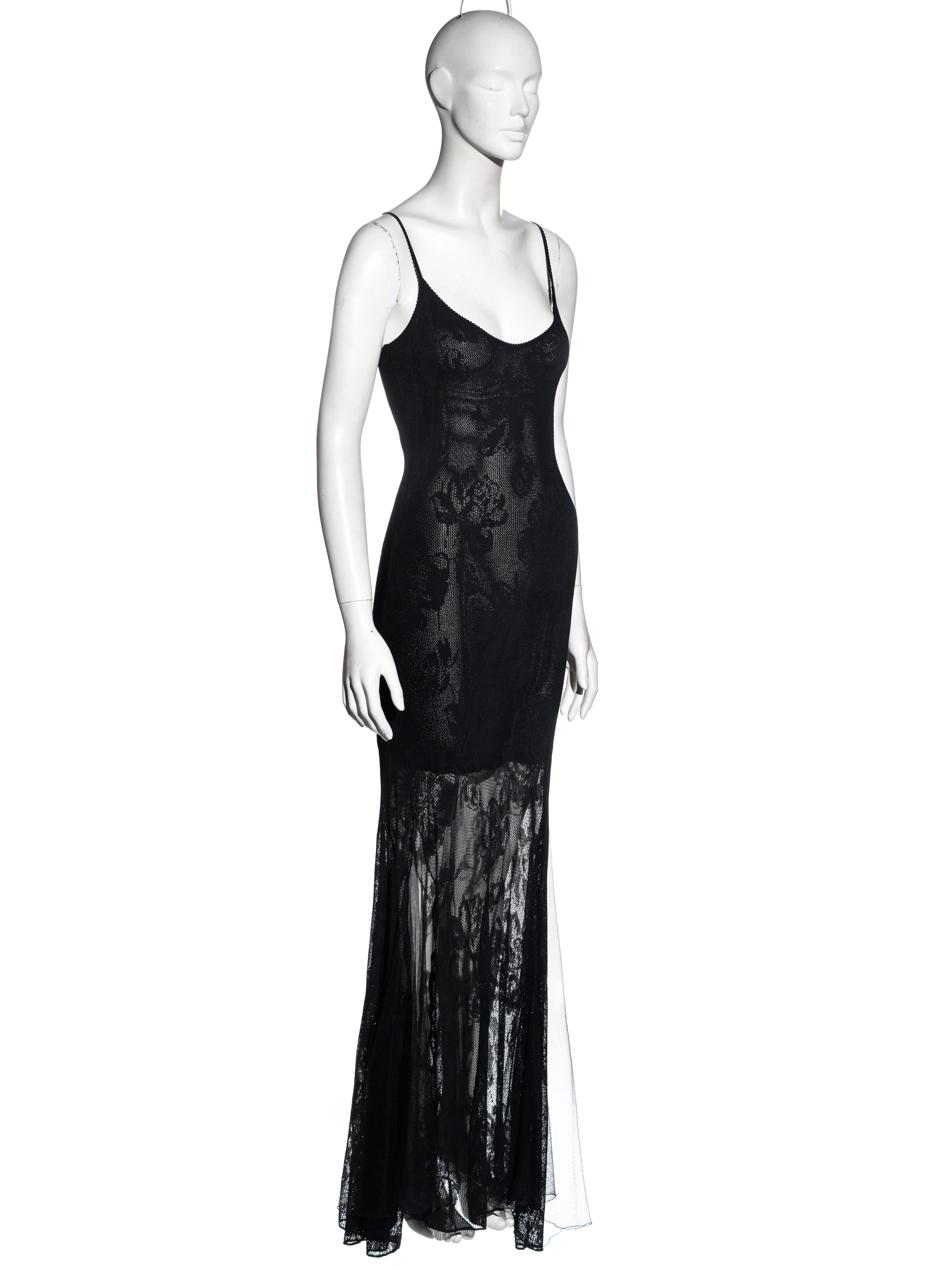 Christian Dior by John Galliano black viscose knit lace evening dress, ss 2002 In Excellent Condition In London, GB