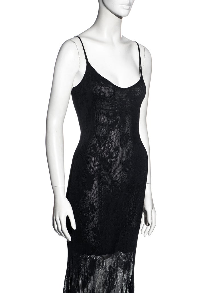 Christian Dior by John Galliano black viscose knit lace evening dress, ss 2002 For Sale 1
