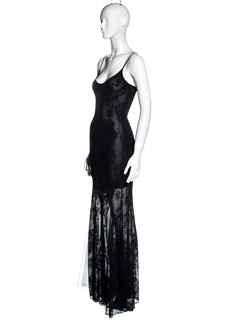 Christian Dior by John Galliano black viscose knit lace evening dress, ss 2002 For Sale 2