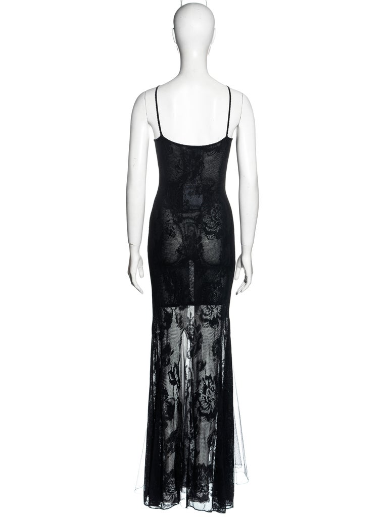 Christian Dior by John Galliano black viscose knit lace evening dress, ss 2002 For Sale 4