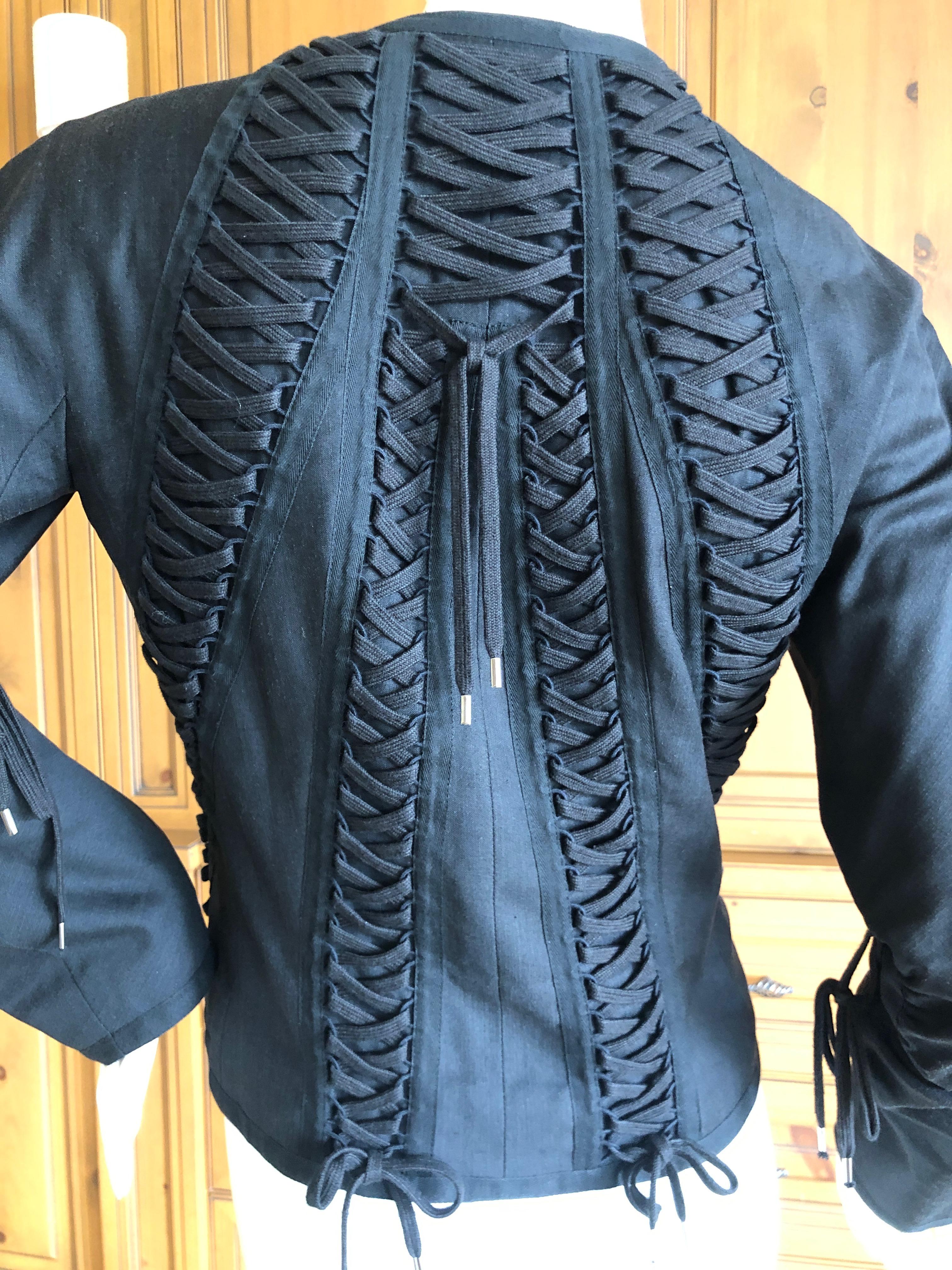 Christian Dior by John Galliano Black  Zip Front Jacket with Corset Lacing In Excellent Condition For Sale In Cloverdale, CA