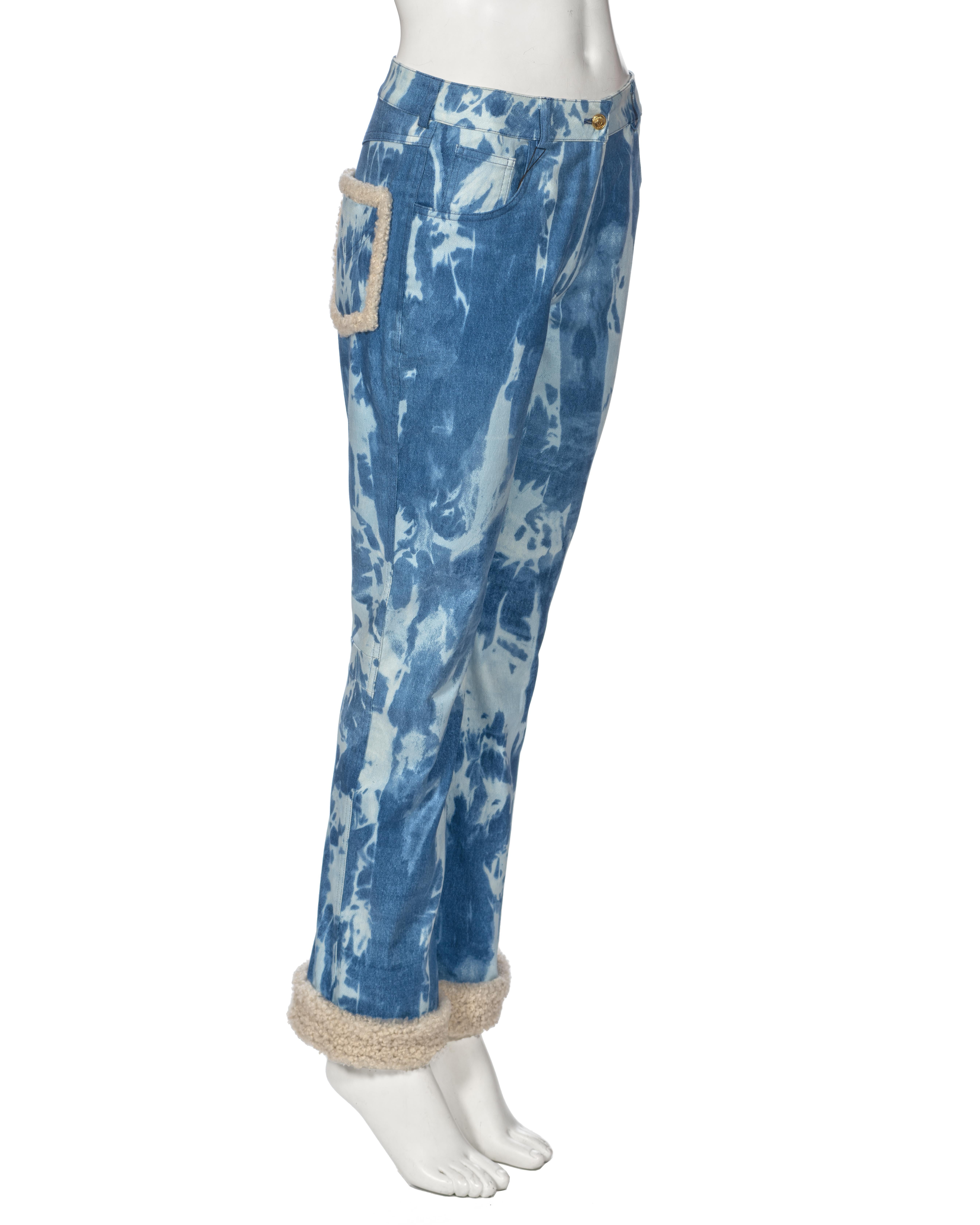 Women's Christian Dior by John Galliano Bleached-Denim and Shearling Pants, fw 2000 For Sale