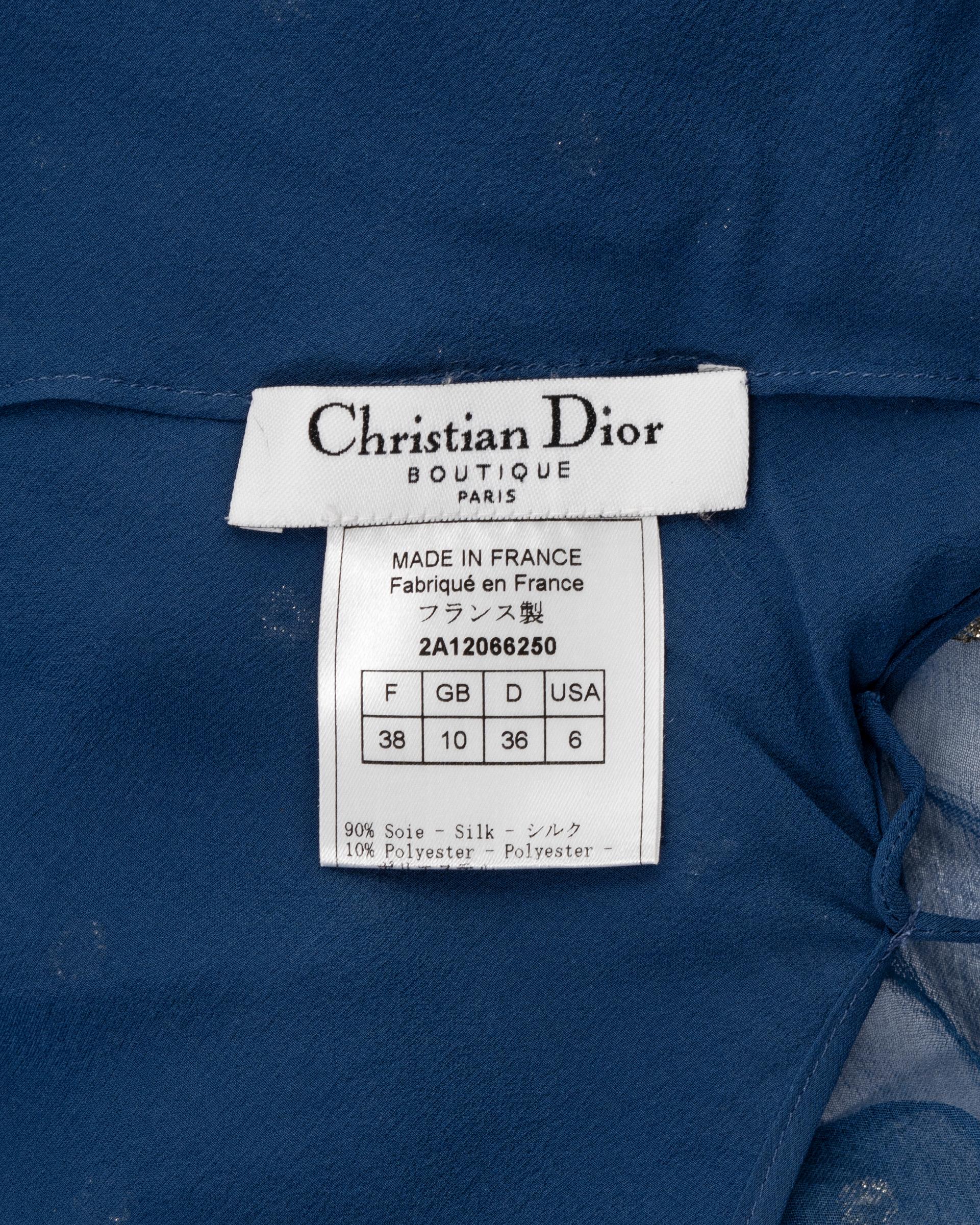 Christian Dior by John Galliano blue and gold bias cut silk dress, fw 2002 6