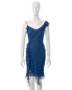 Robe en soie bleue et or coupée en biais Christian Dior par John Galliano, automne-hiver 2002