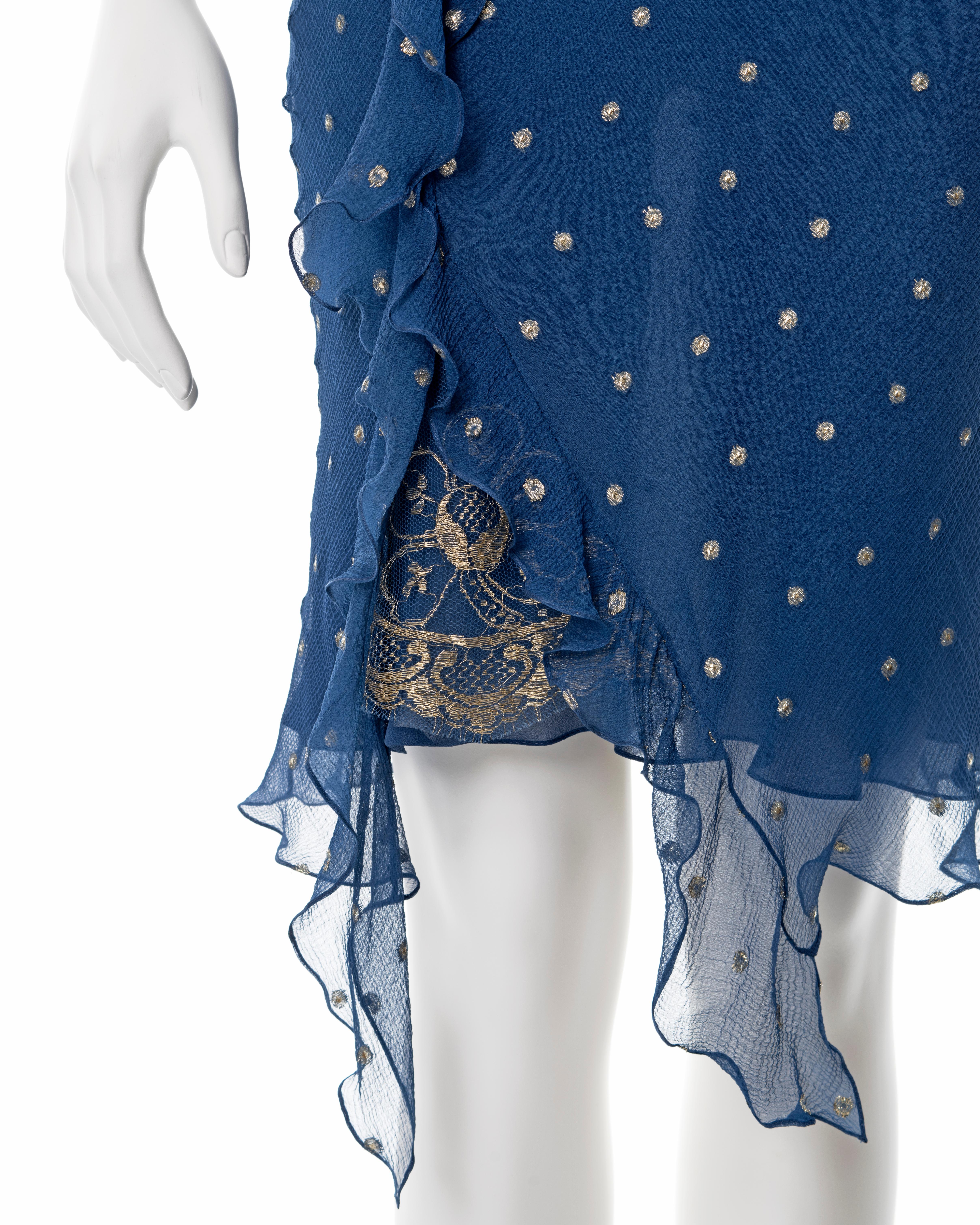 Christian Dior by John Galliano blue and gold bias cut silk dress, fw 2002 In Excellent Condition In London, GB