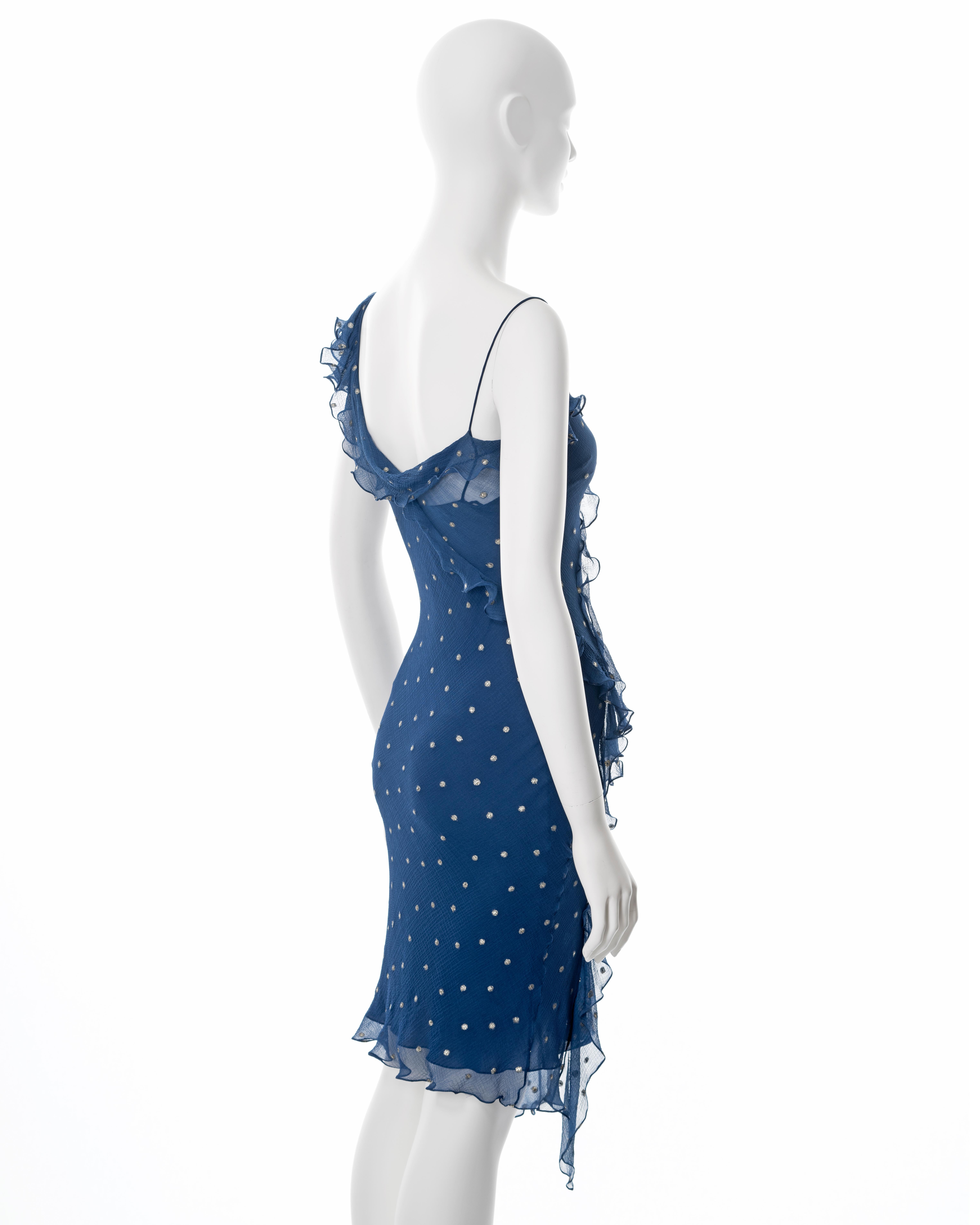 Christian Dior by John Galliano blue and gold bias cut silk dress, fw 2002 3