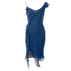 Christian Dior by John Galliano blue and gold bias cut silk dress, fw 2002