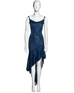 Christian Dior by John Galliano blue bias-cut knit dress with cowl neck, ss 2001