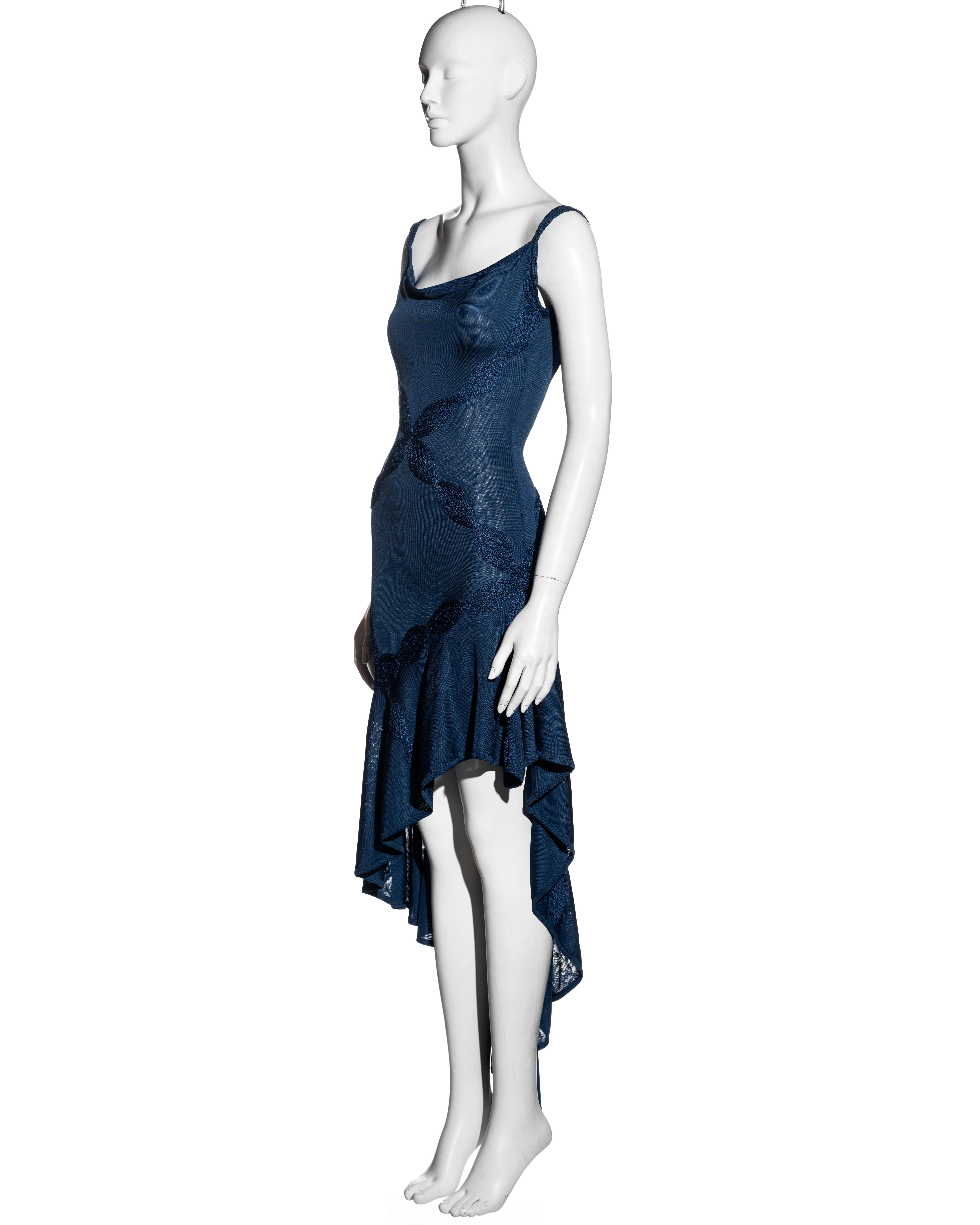Black Christian Dior by John Galliano blue bias-cut knit dress with cowl neck, ss 2001