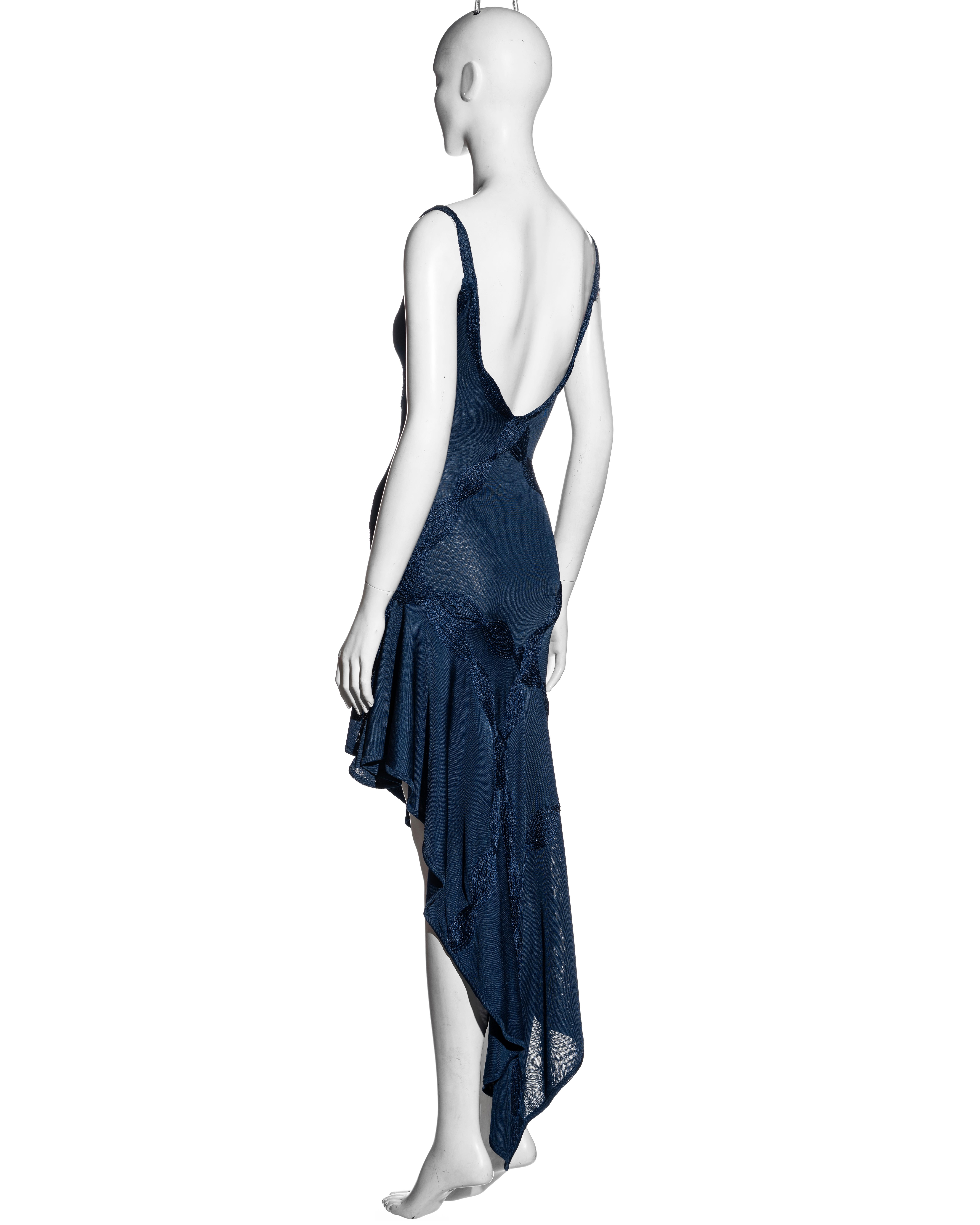 Christian Dior by John Galliano blue bias-cut knit dress with cowl neck, ss 2001 In Good Condition In London, GB