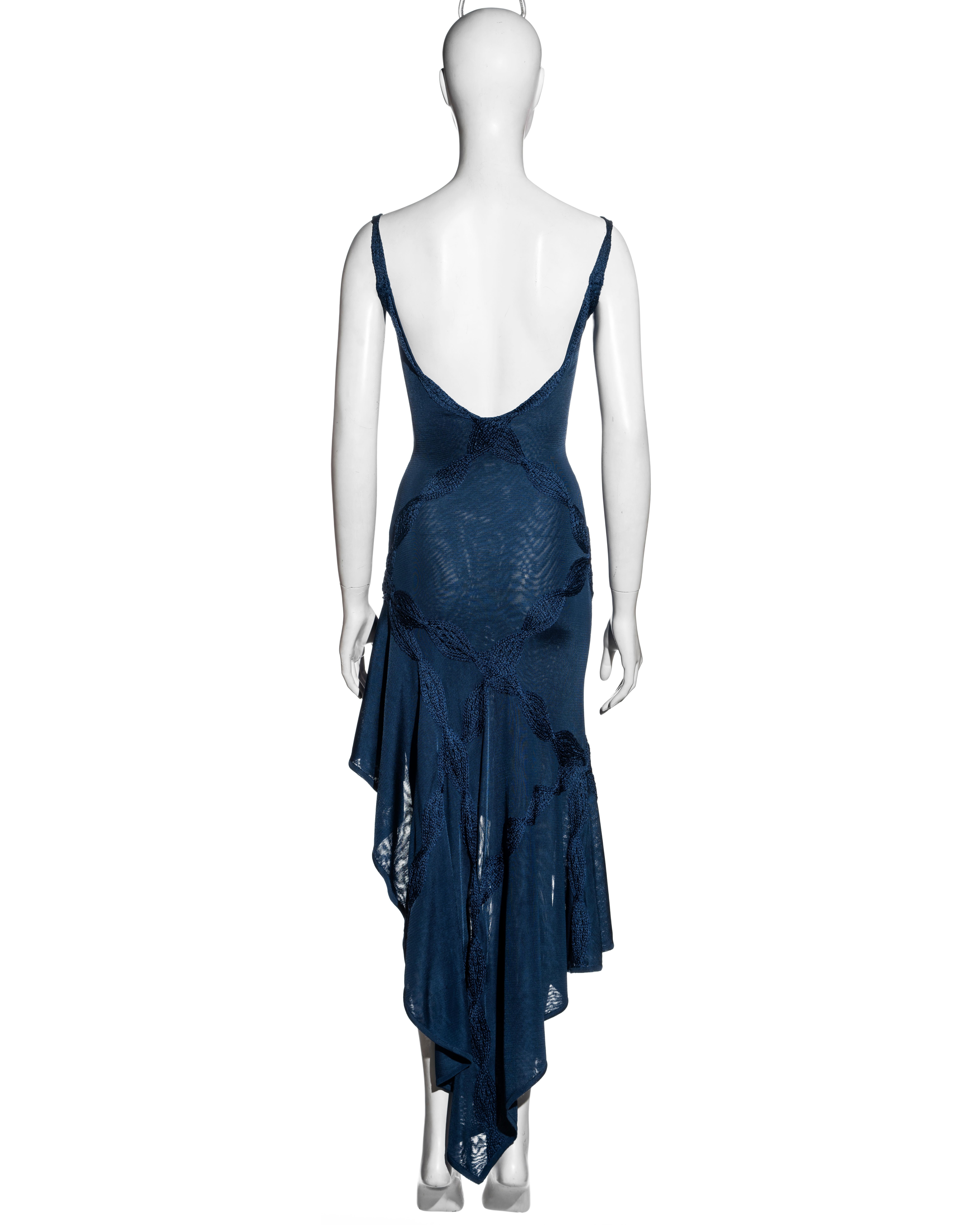 Women's Christian Dior by John Galliano blue bias-cut knit dress with cowl neck, ss 2001