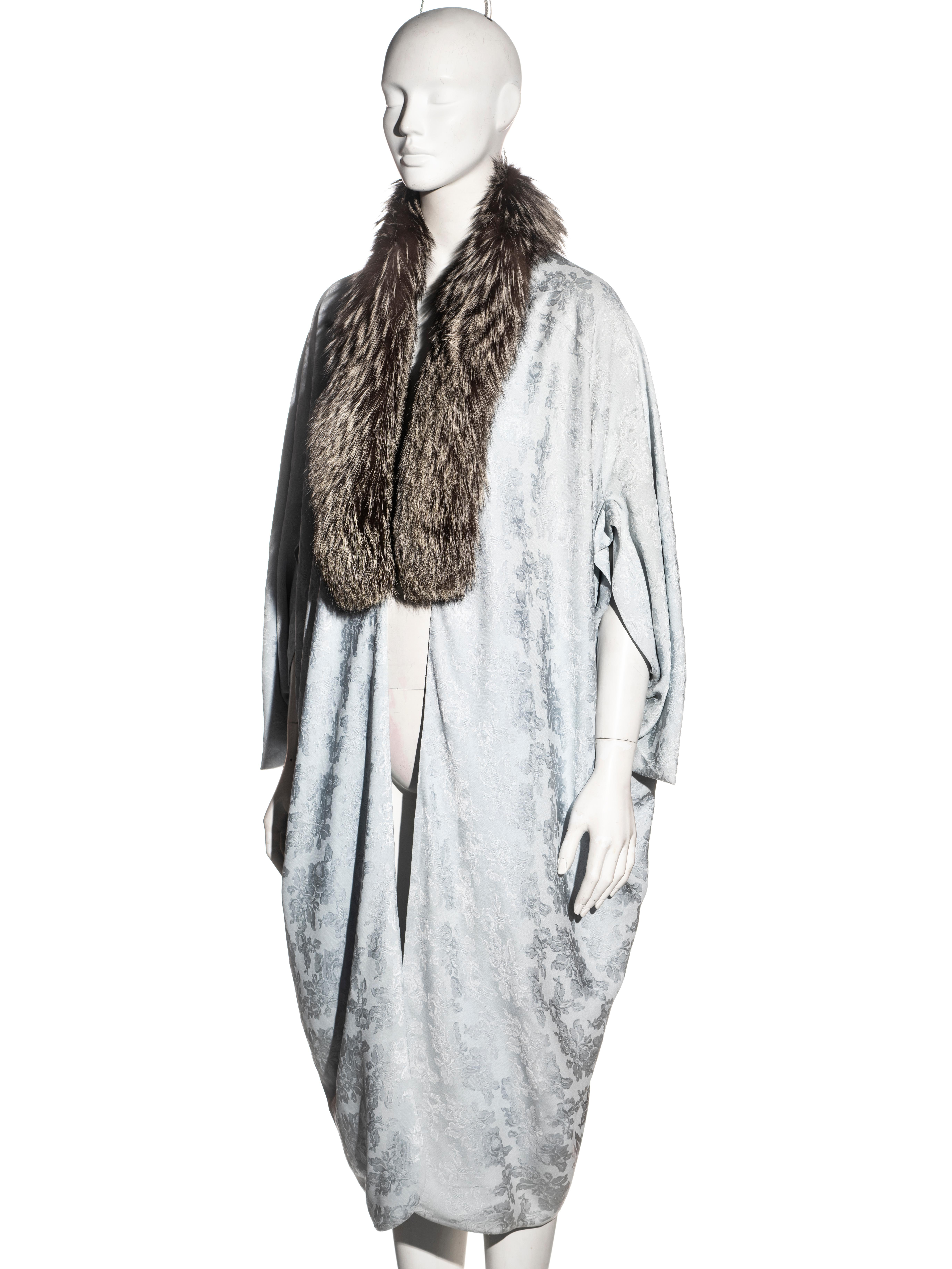 Gray Christian Dior by John Galliano blue cashmere wool and fox fur coat, fw 1998